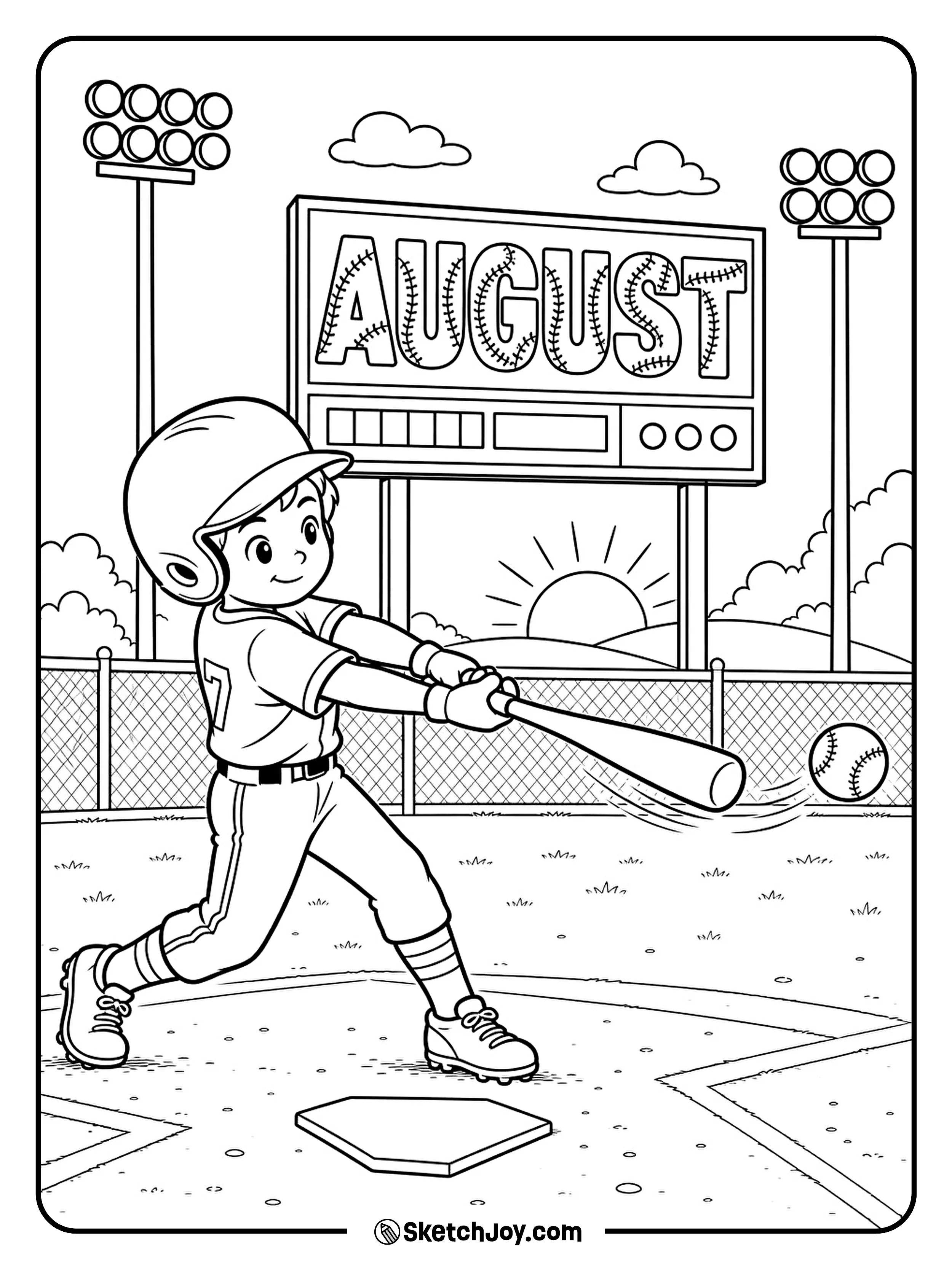 A young player swings at a ball under a warm sunset.