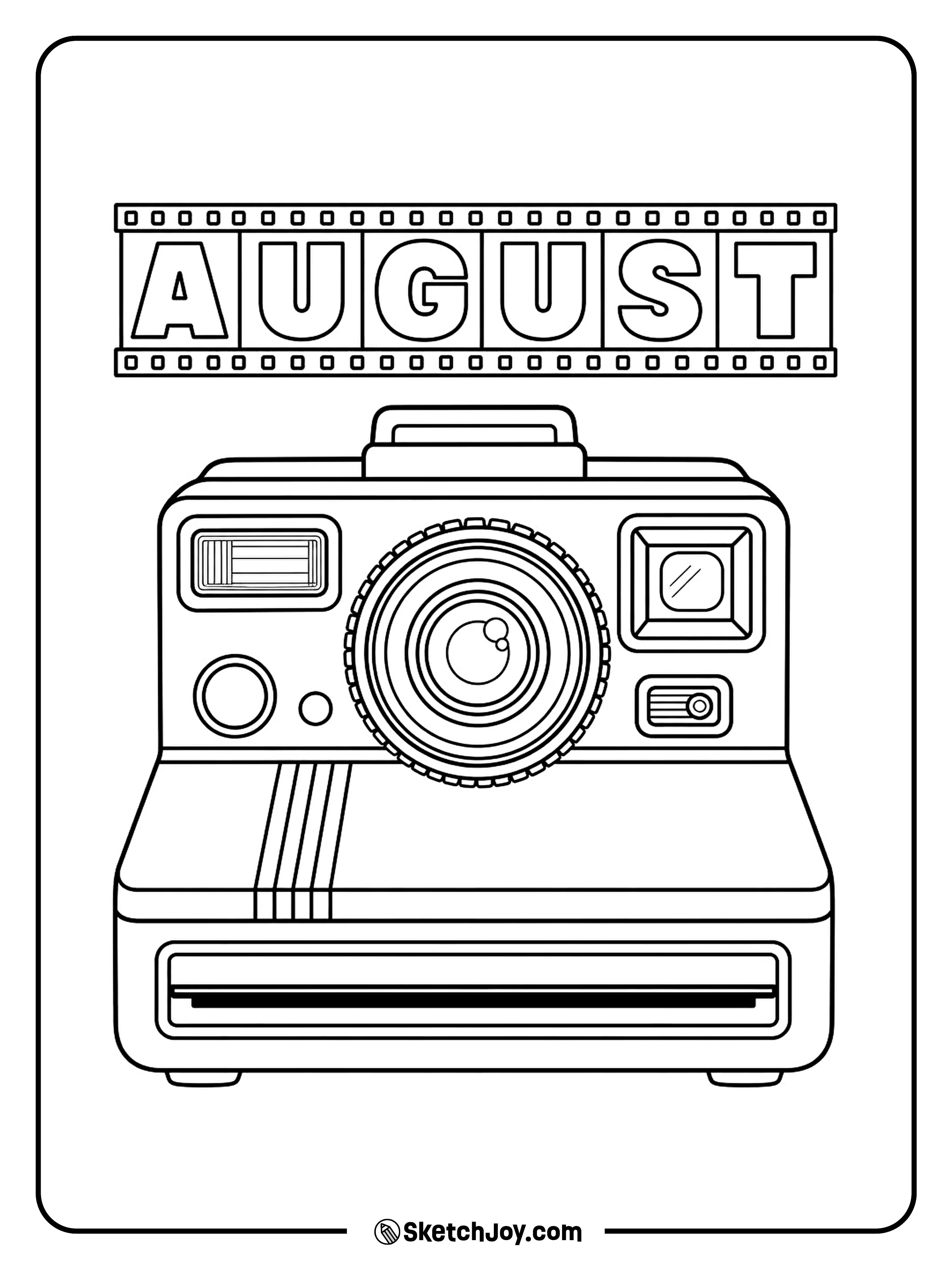 A retro camera sits below filmstrip August lettering.