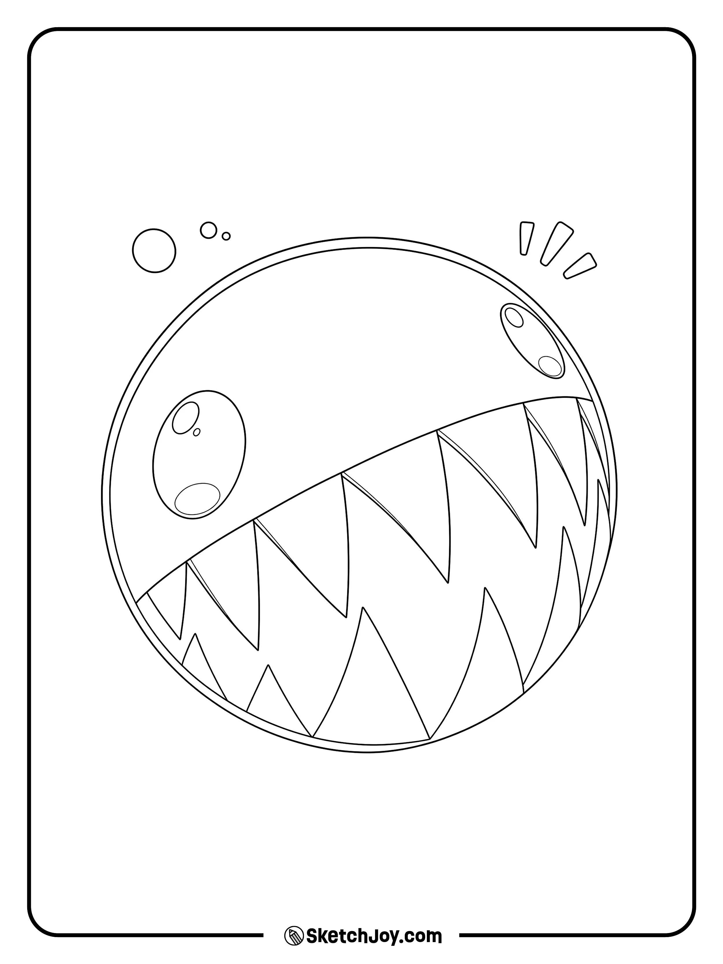 Bubble floats with a huge smile and rows of sharp teeth.