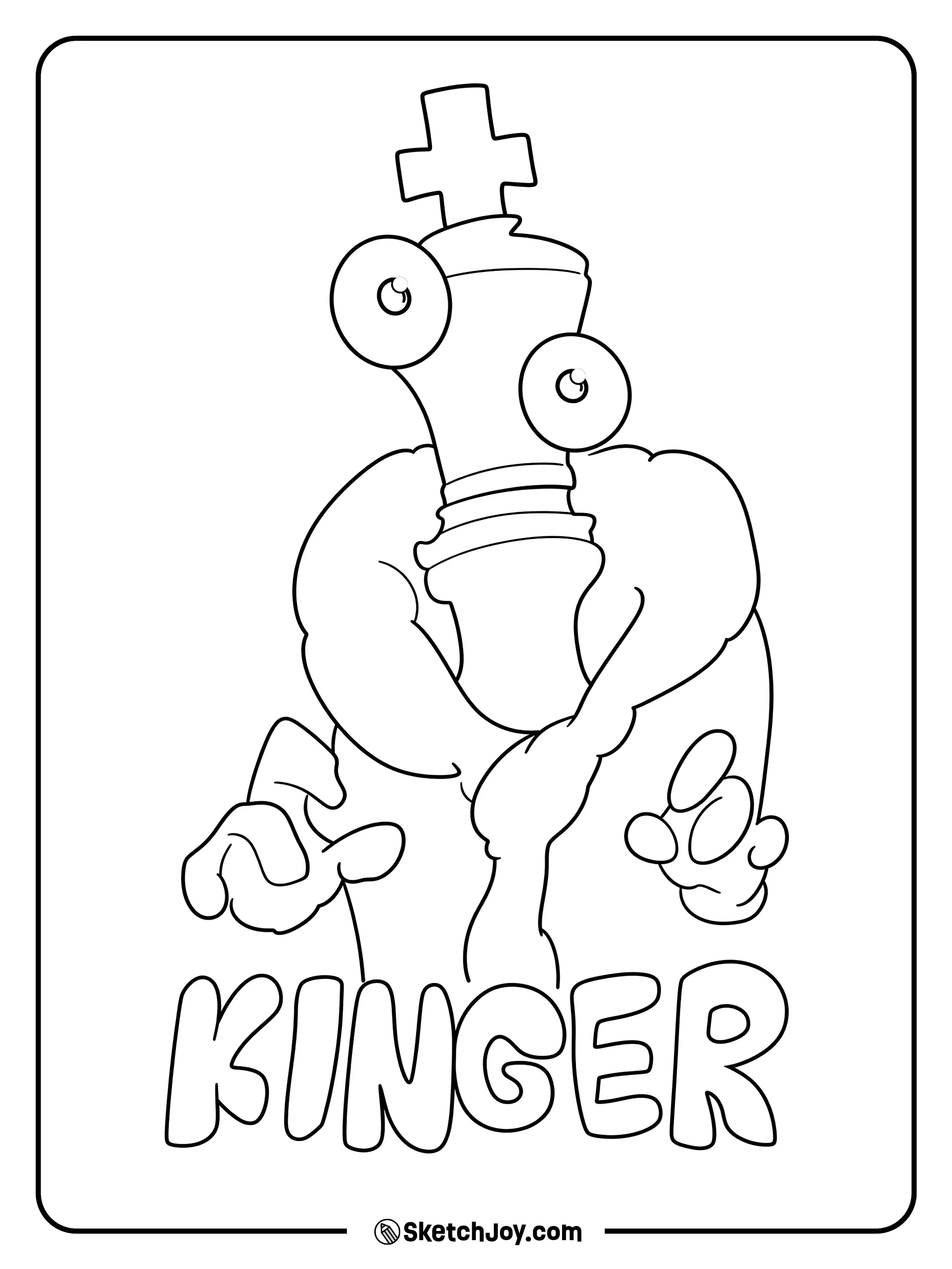 Kinger crosses his arms and holds up two peace signs above his name.