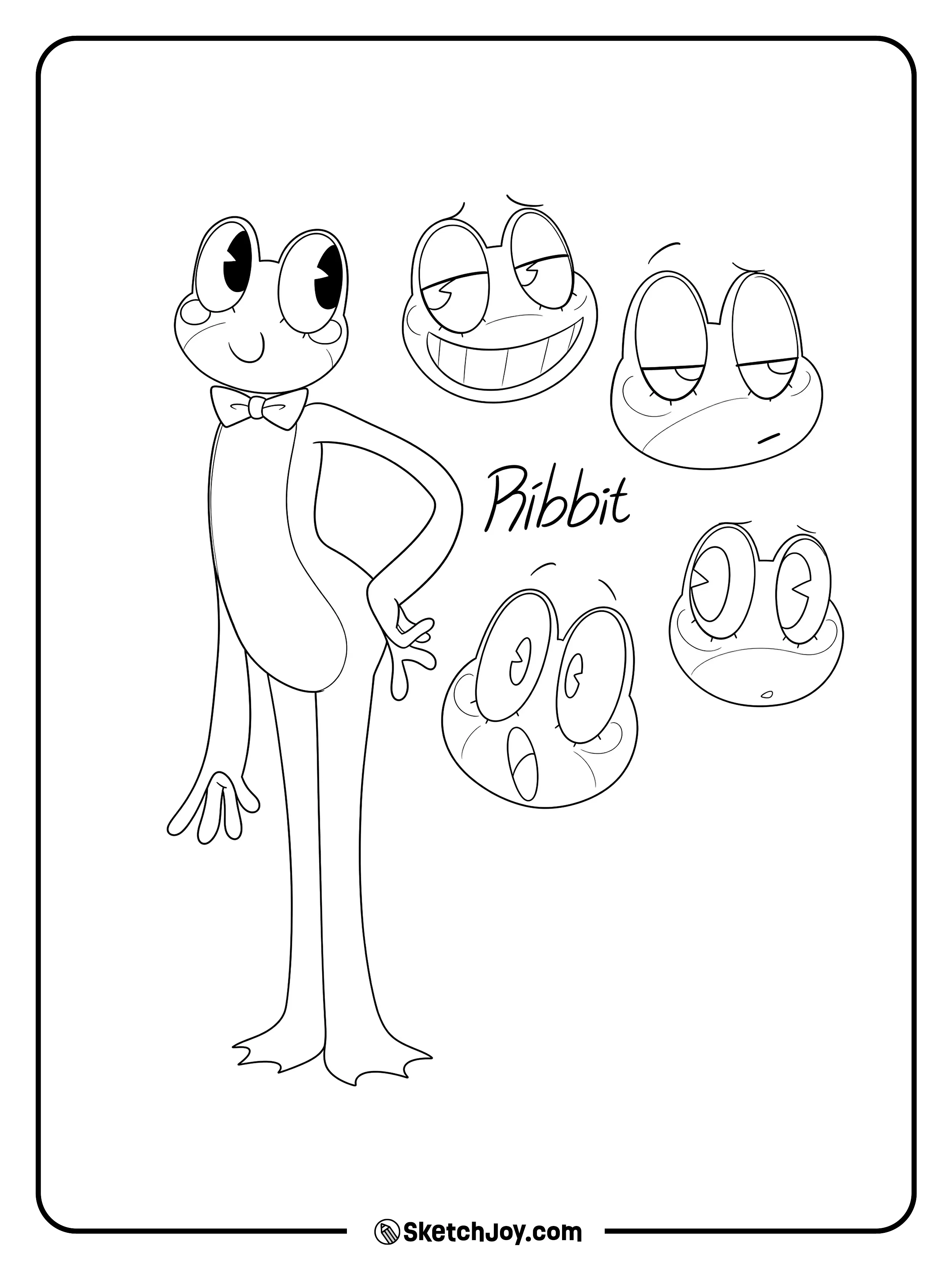 Ribbit shows happy, bored, surprised, and confused faces.