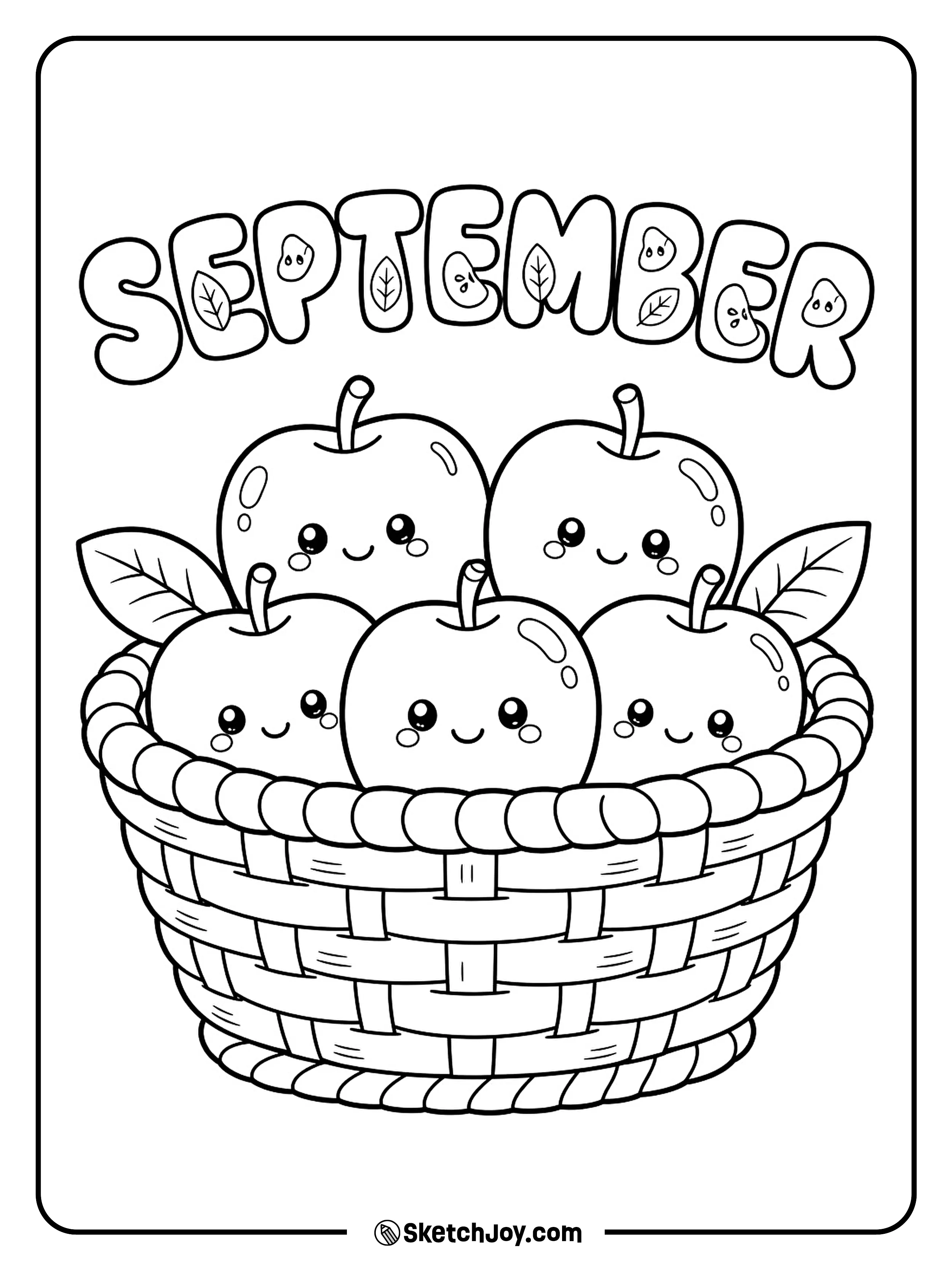 A cute basket of fresh apples sits under playful September letters.