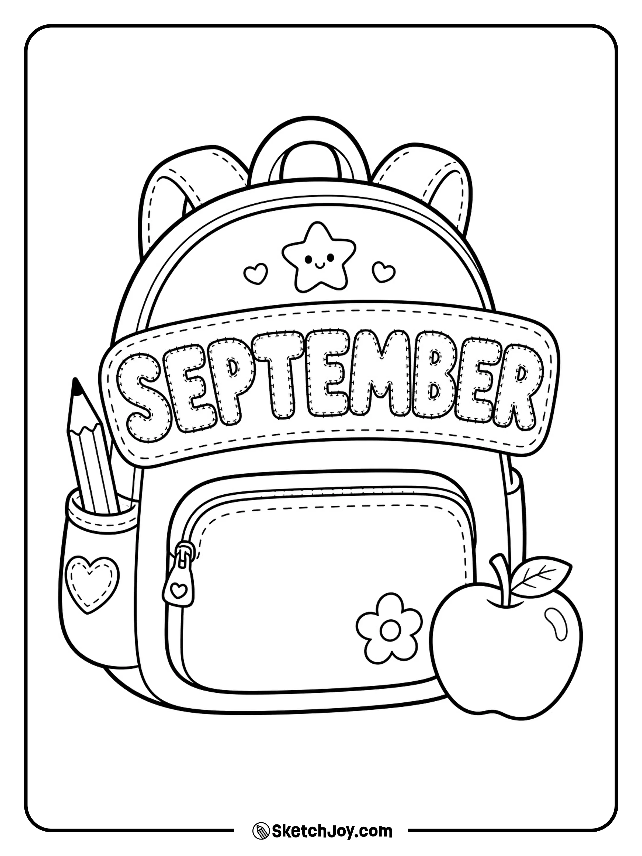 A school backpack with an apple and pencil is ready for September.