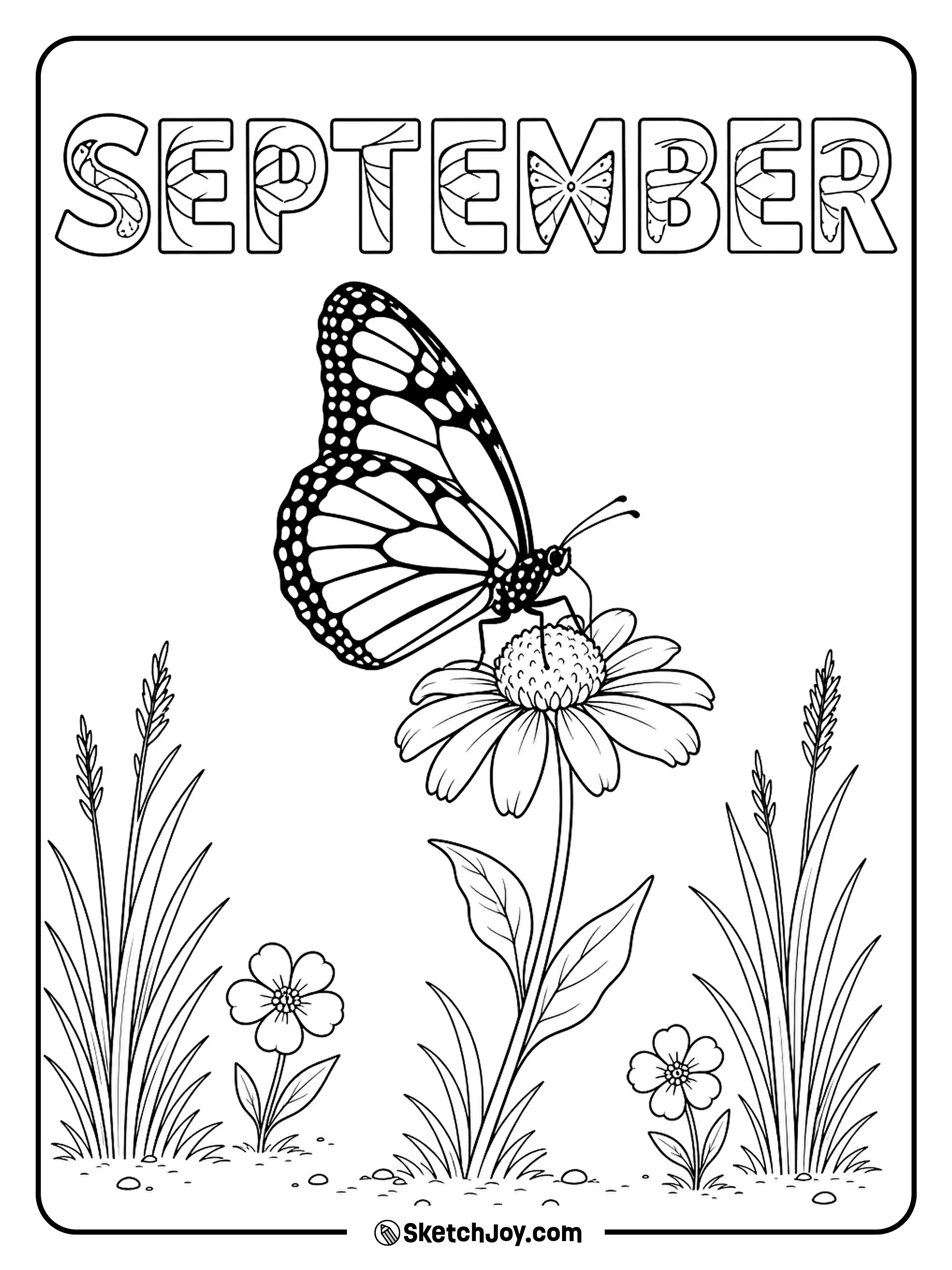 A butterfly rests on a flower in a gentle late-summer meadow.