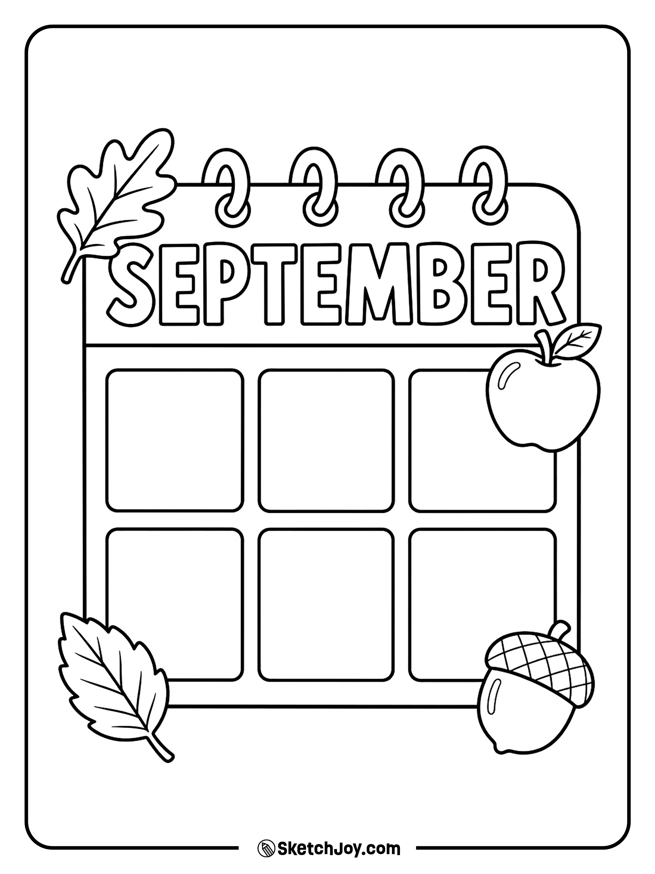 A simple September calendar is paired with apples and fall leaves.