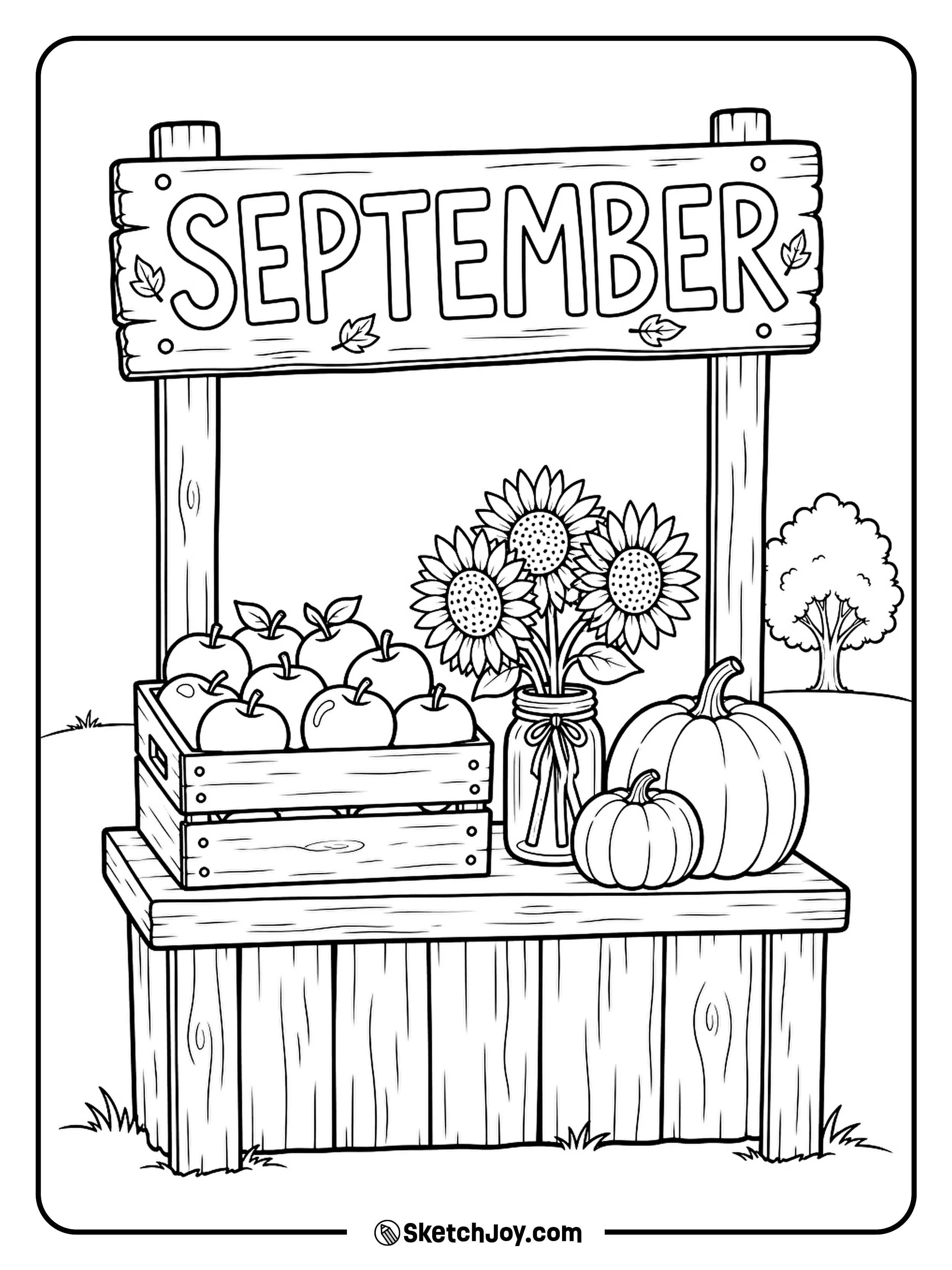 A small farm stand offers apples and pumpkins on a September afternoon.