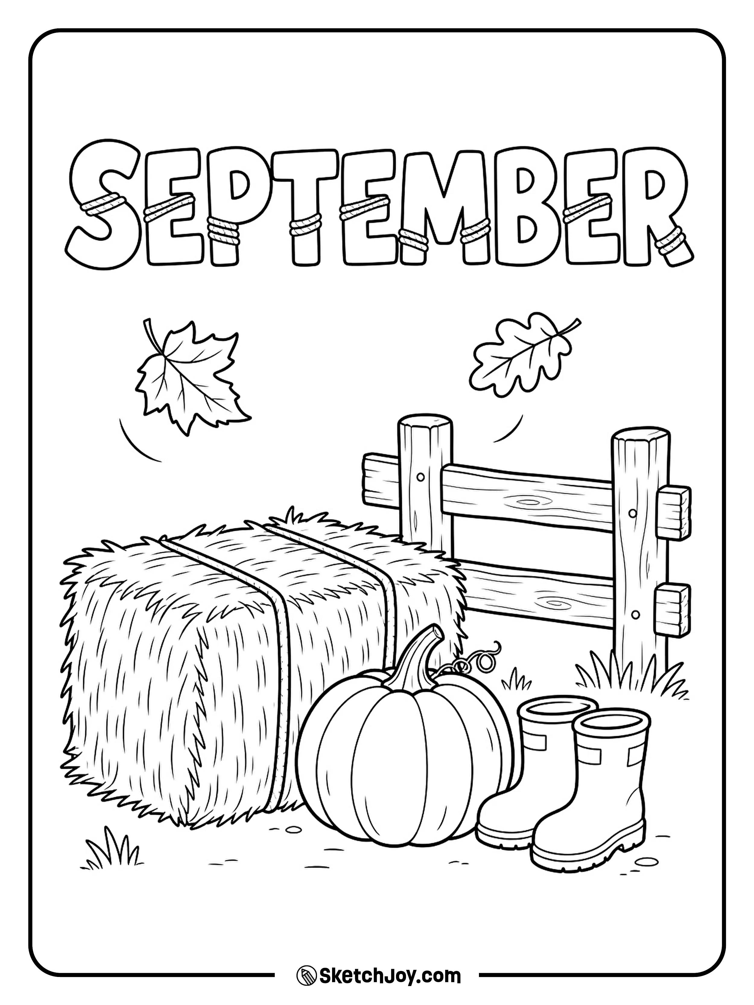 A pumpkin and a pair of boots rest beside a small hay bale.