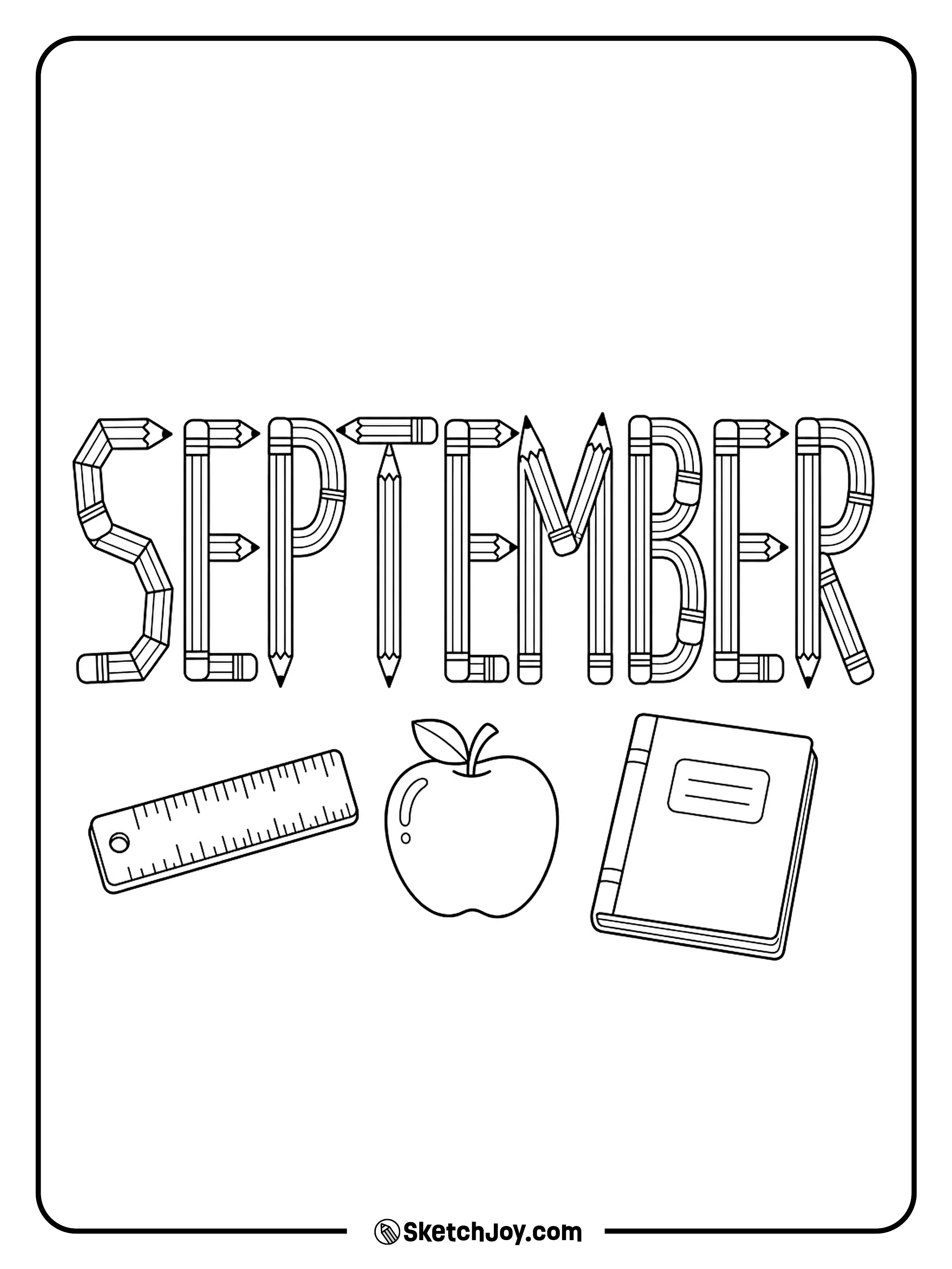School pencils form the word September with a few simple class items.
