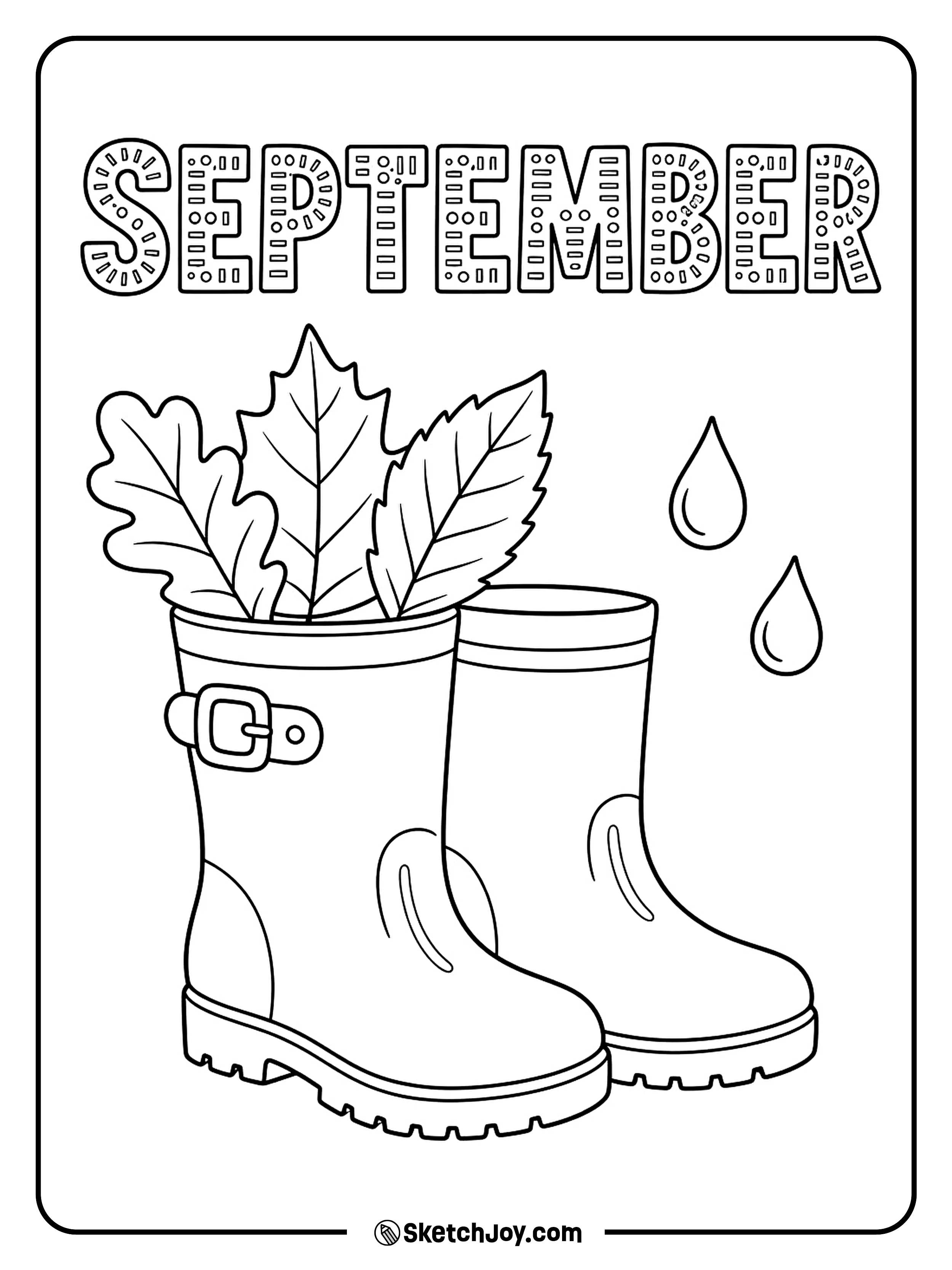 A pair of rain boots stands with leaves ready for cool September days.