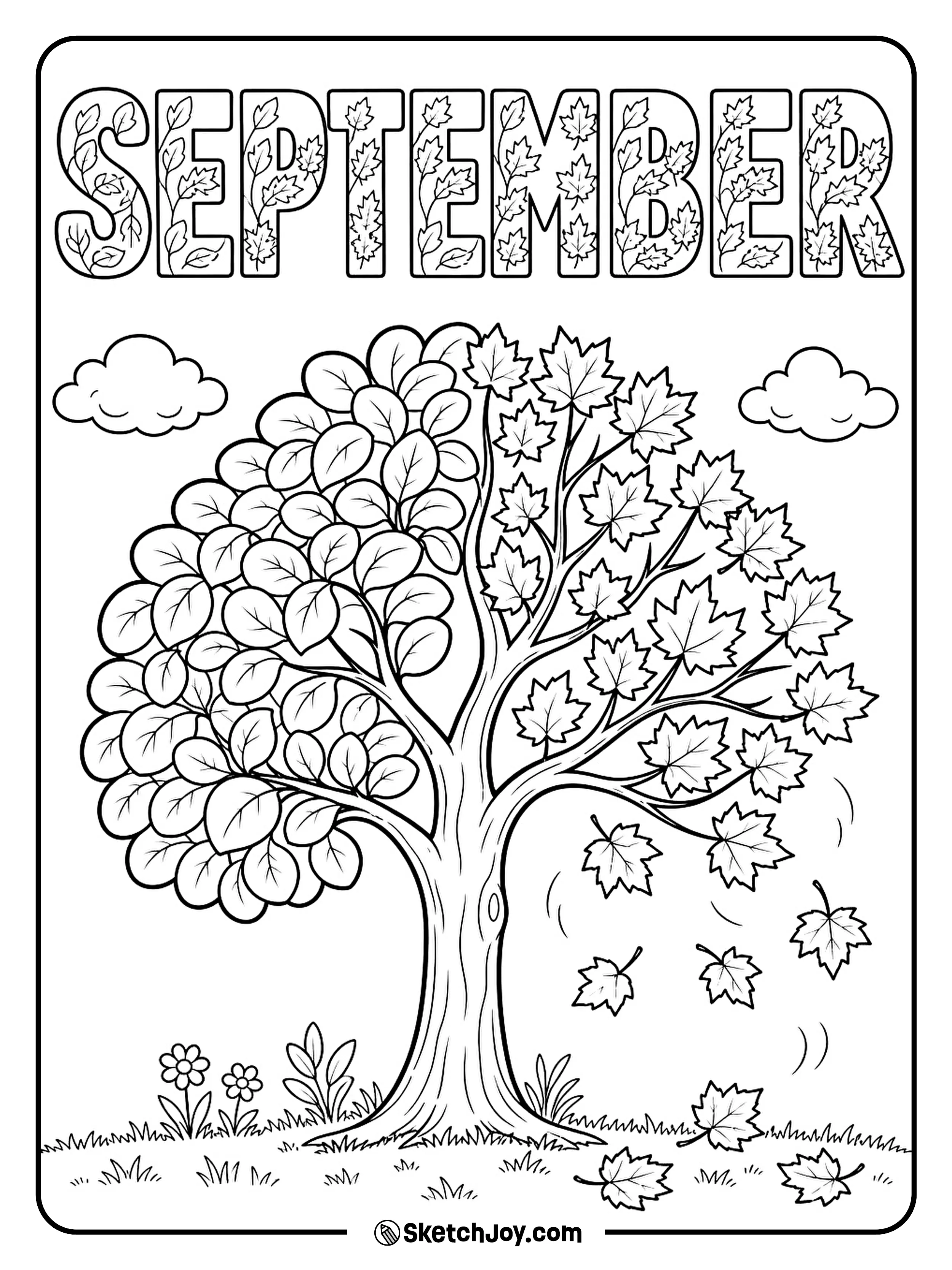 One tree shows the shift from late summer leaves to early fall leaves.