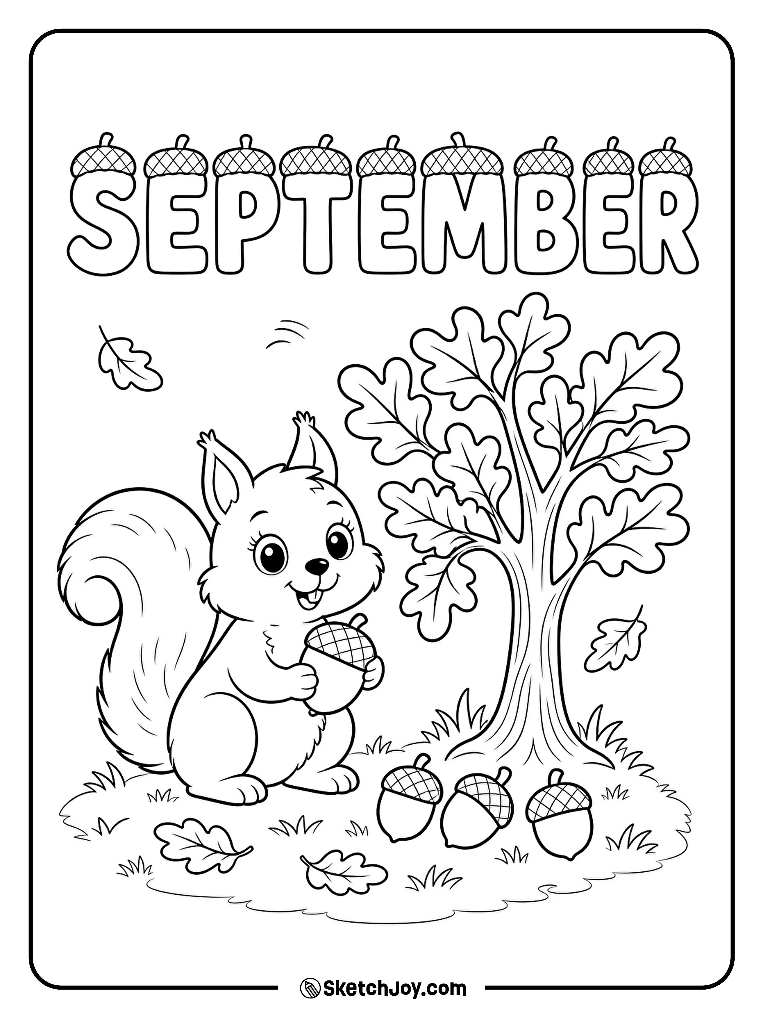 A busy squirrel gathers acorns under an oak tree in early fall.