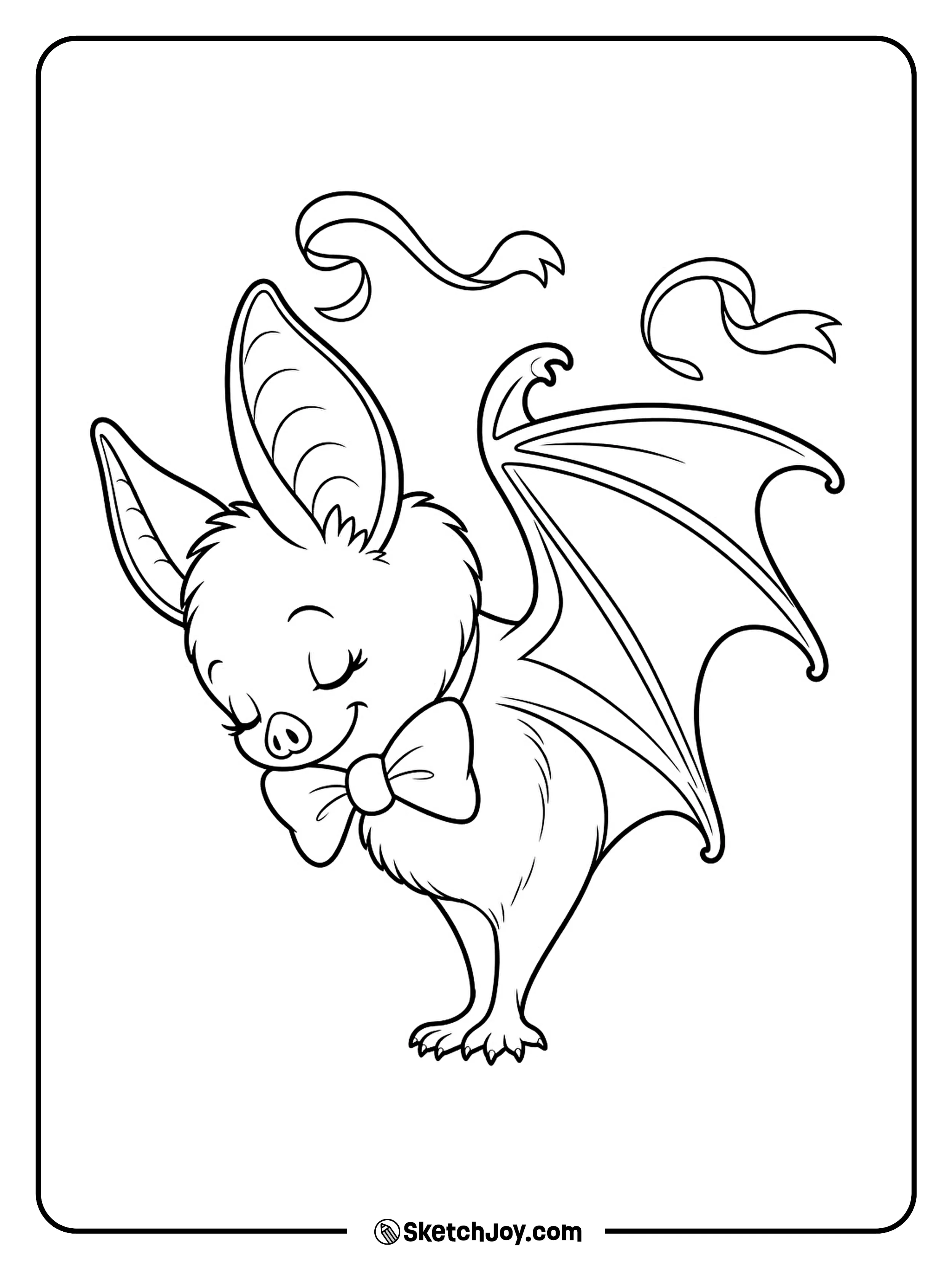 With a neat little bow tie, a polite bat bends forward.