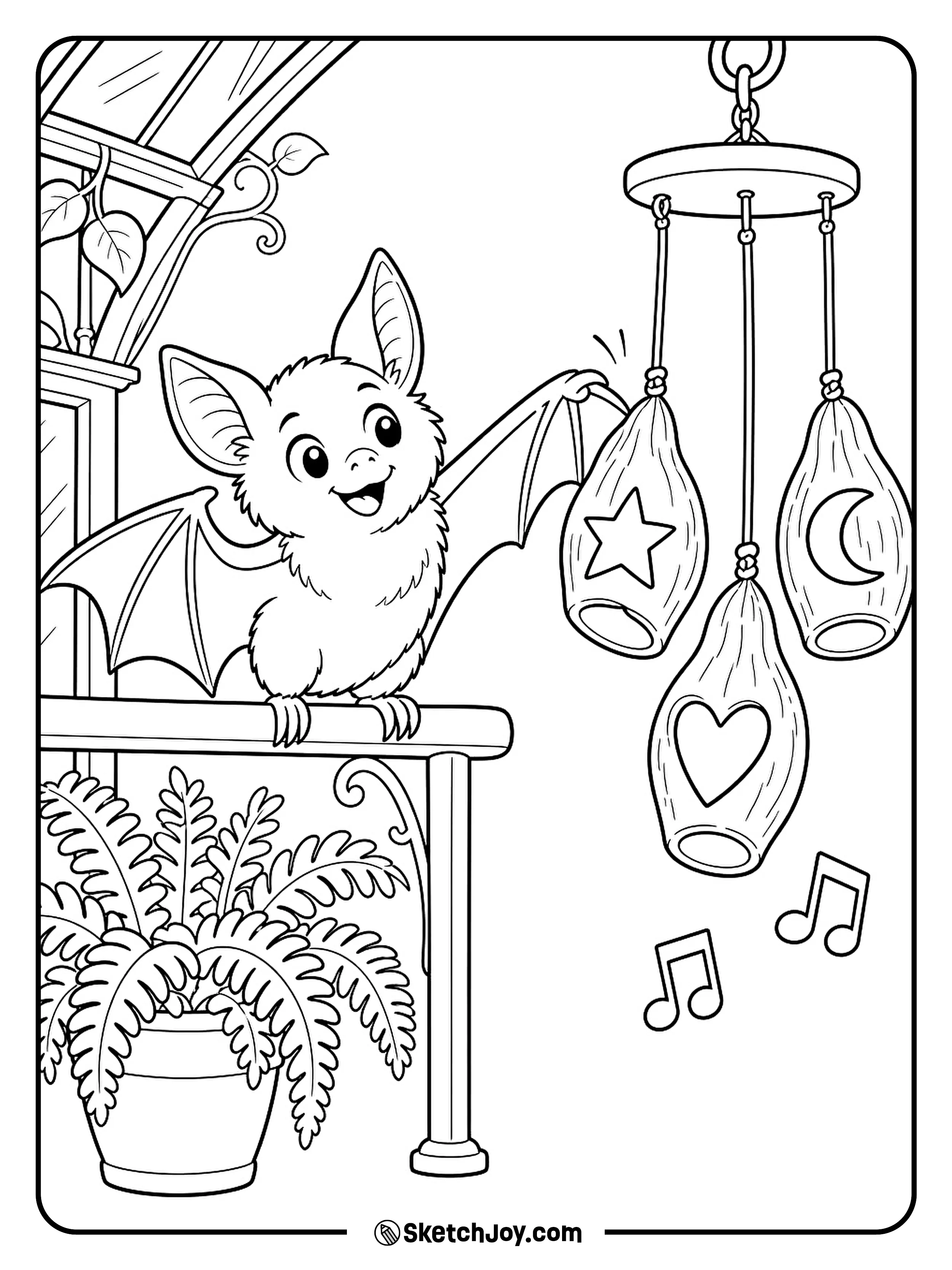A bat taps three seed pods to make a little garden tune.