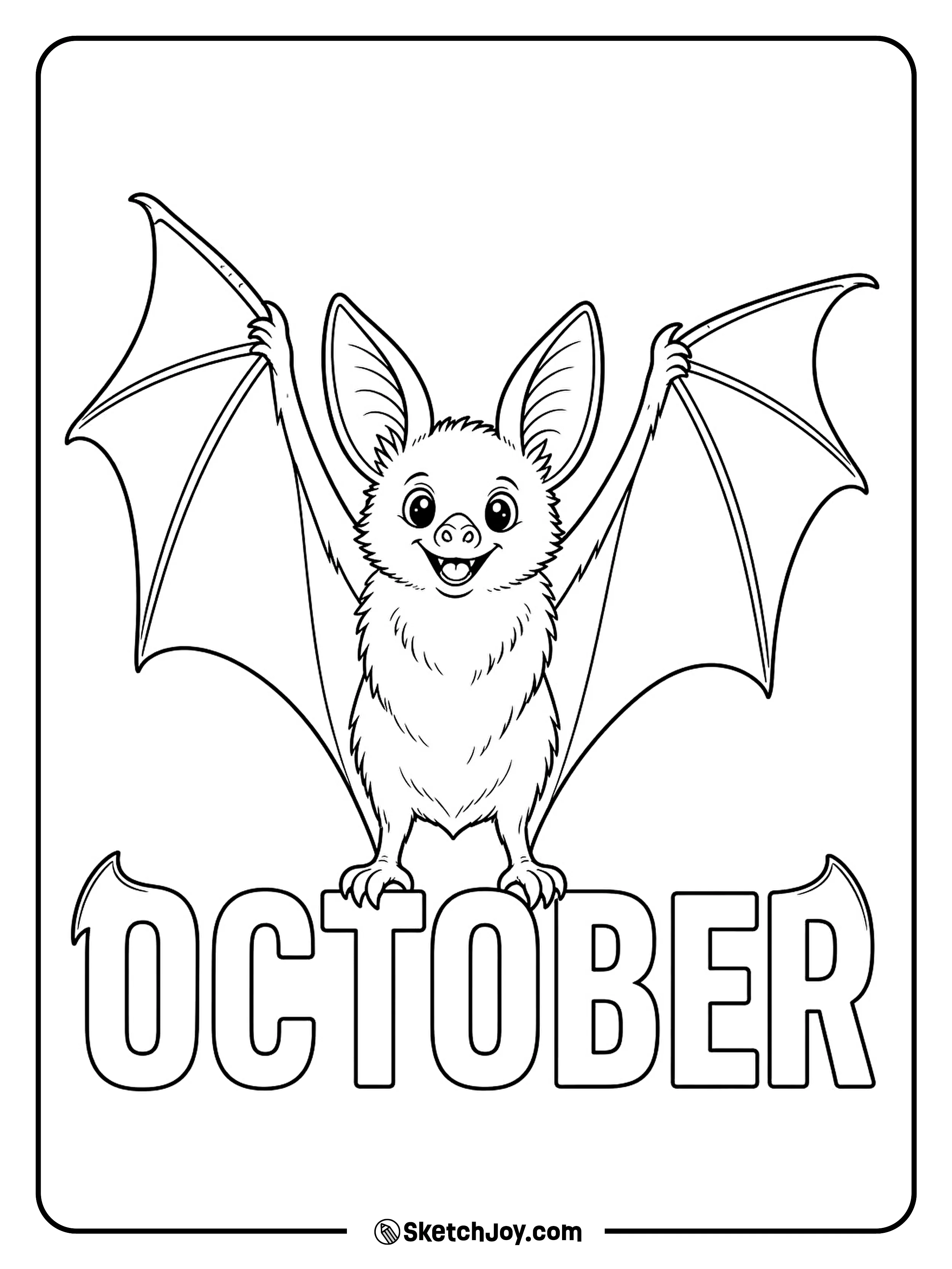 A small bat stretches its wide wings above letters with curved wing tips.