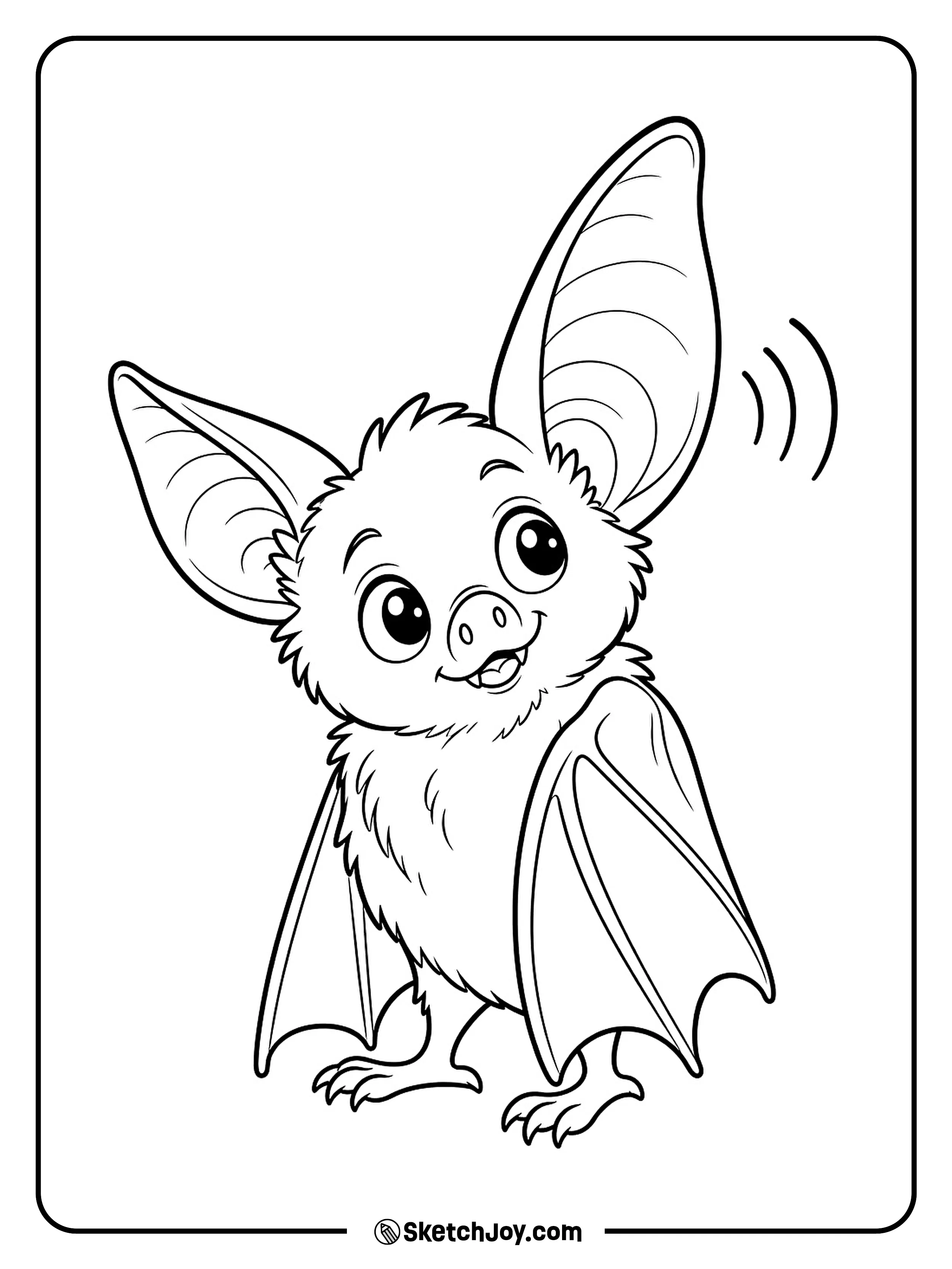 A curious bat turns one huge ear toward a faint sound.