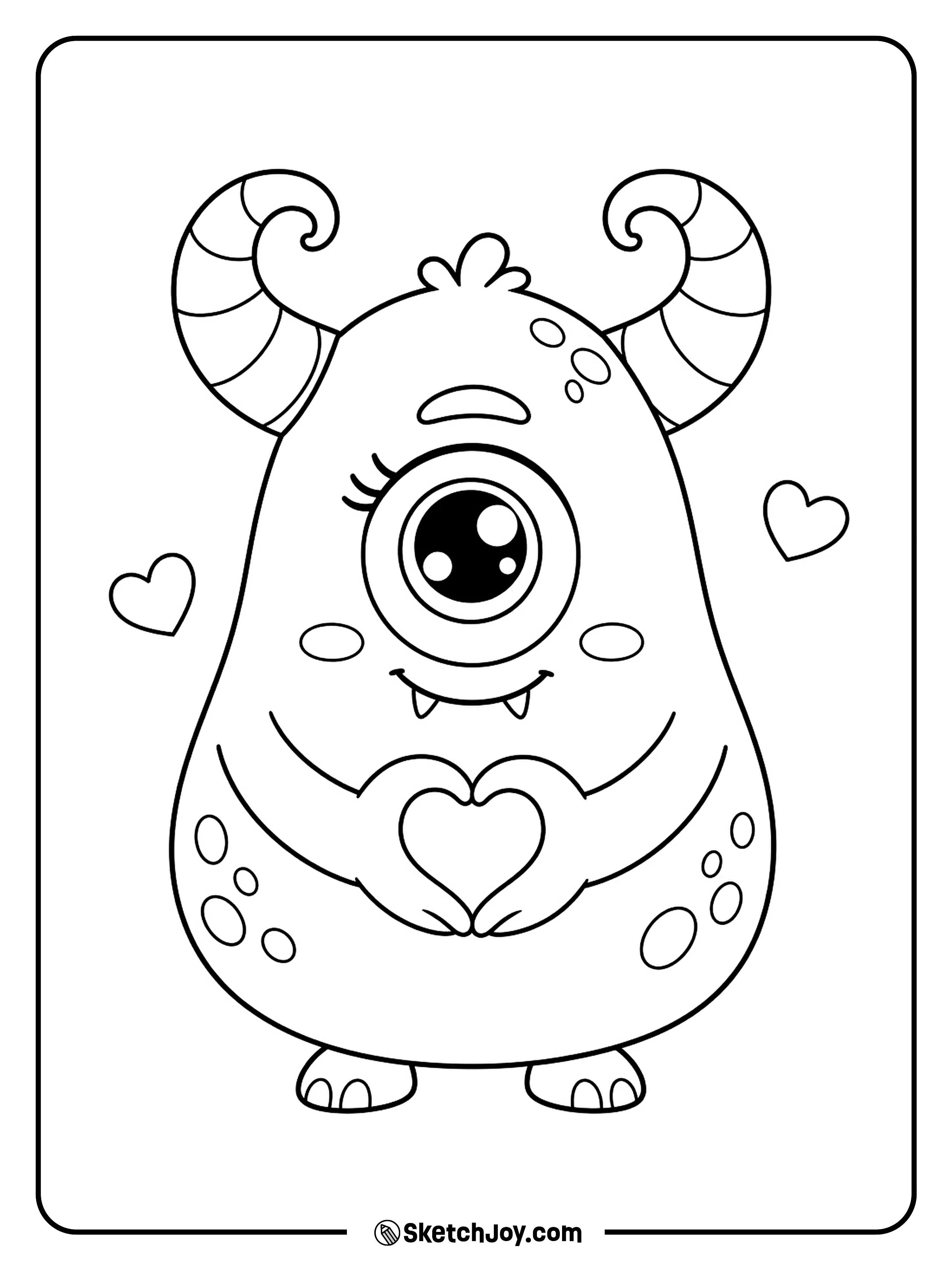 A sweet cyclops makes a heart with its hands below one big eye.