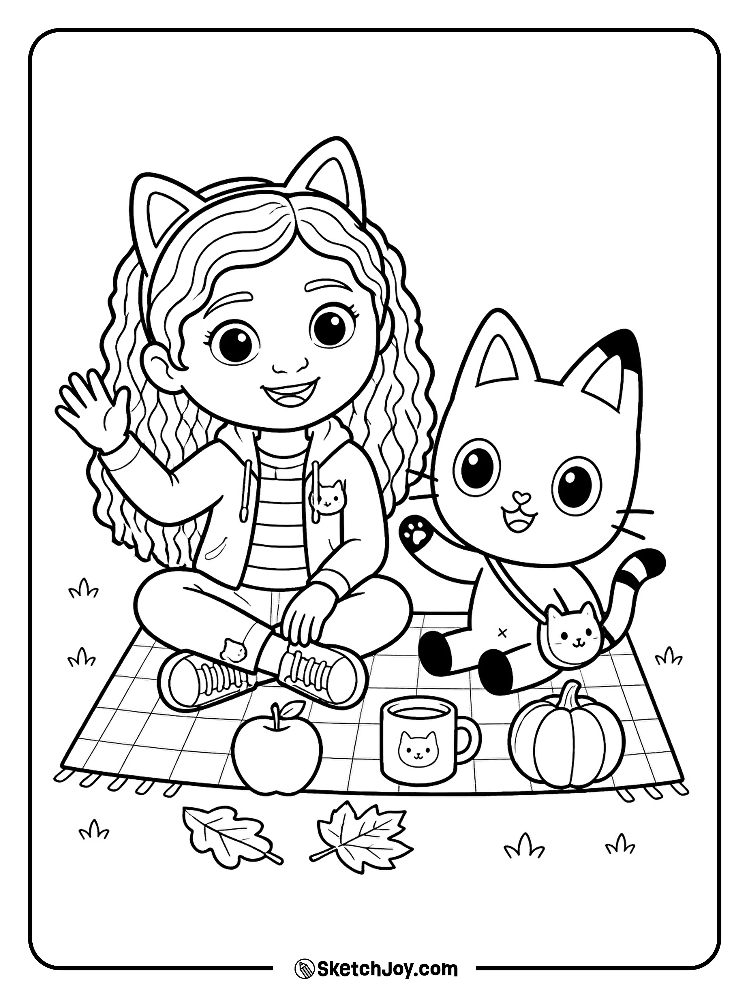 Gabby and Pandy Paws enjoy a tiny picnic with apples and leaves.