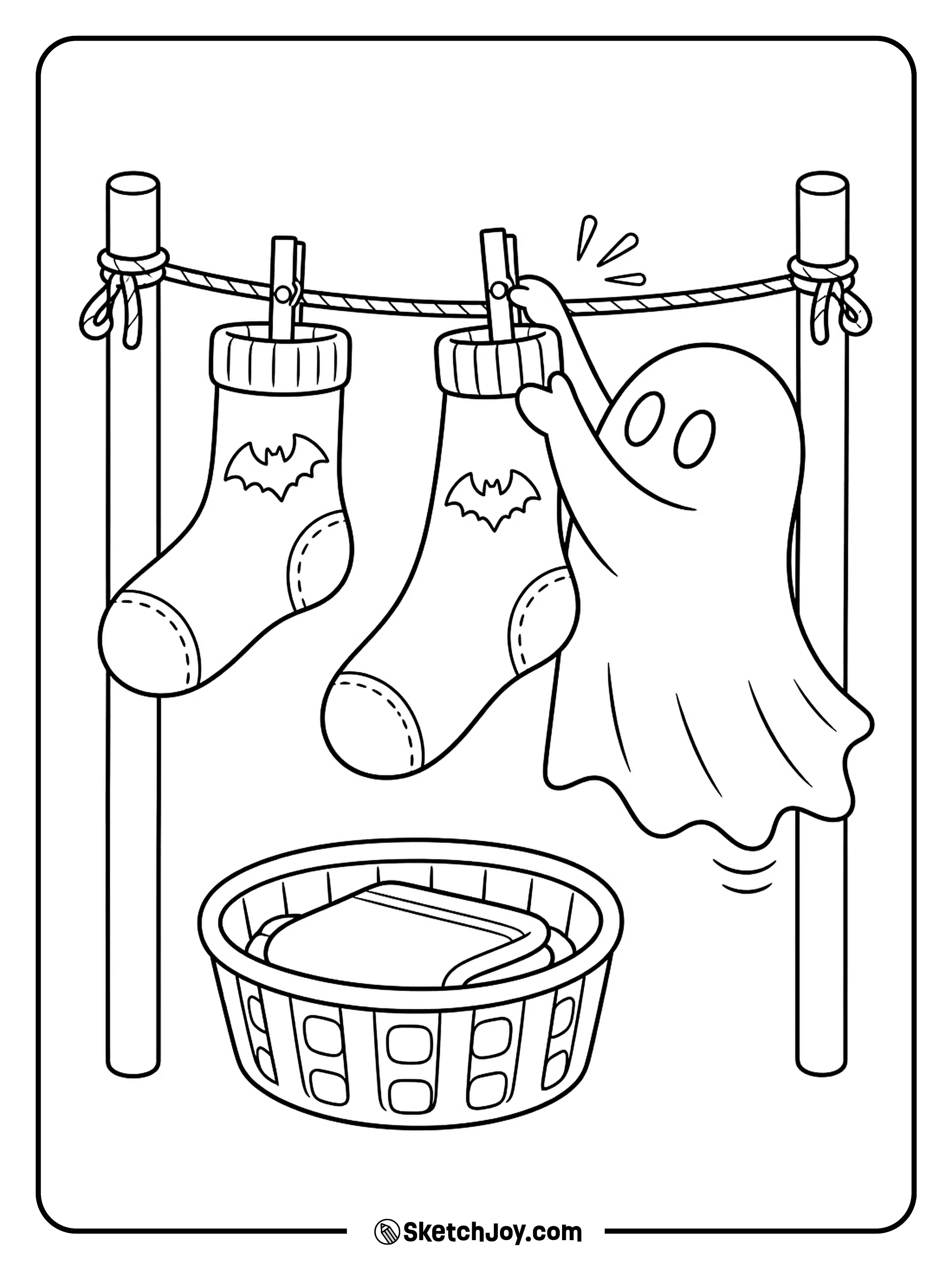 A ghost hangs a pair of bat socks out to dry.