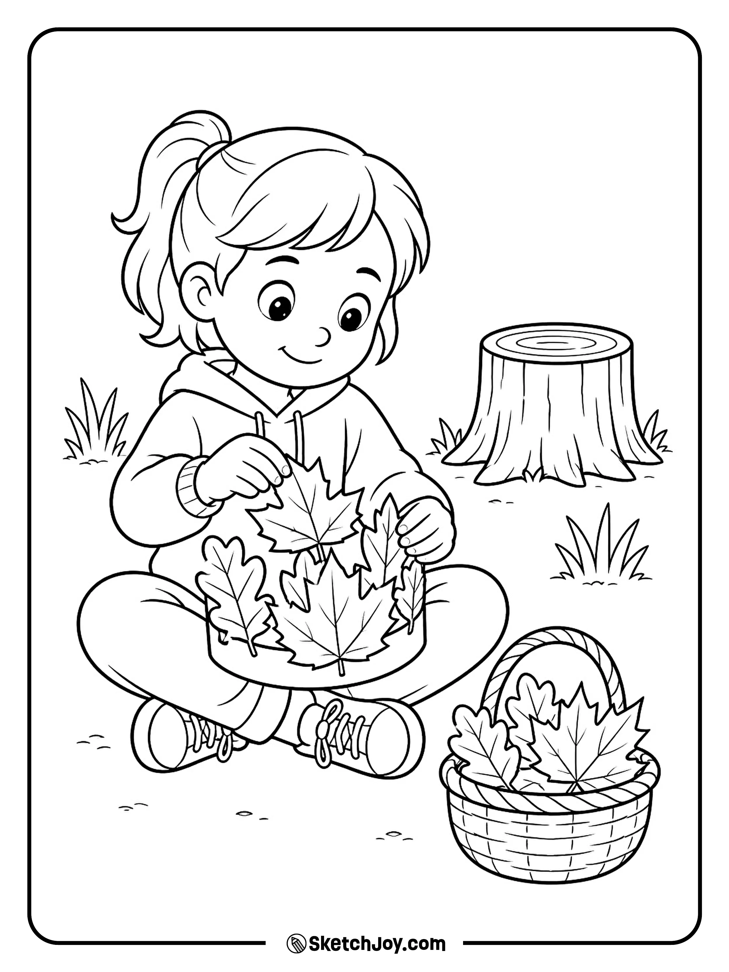 A child makes a crown from large leaves gathered outside.