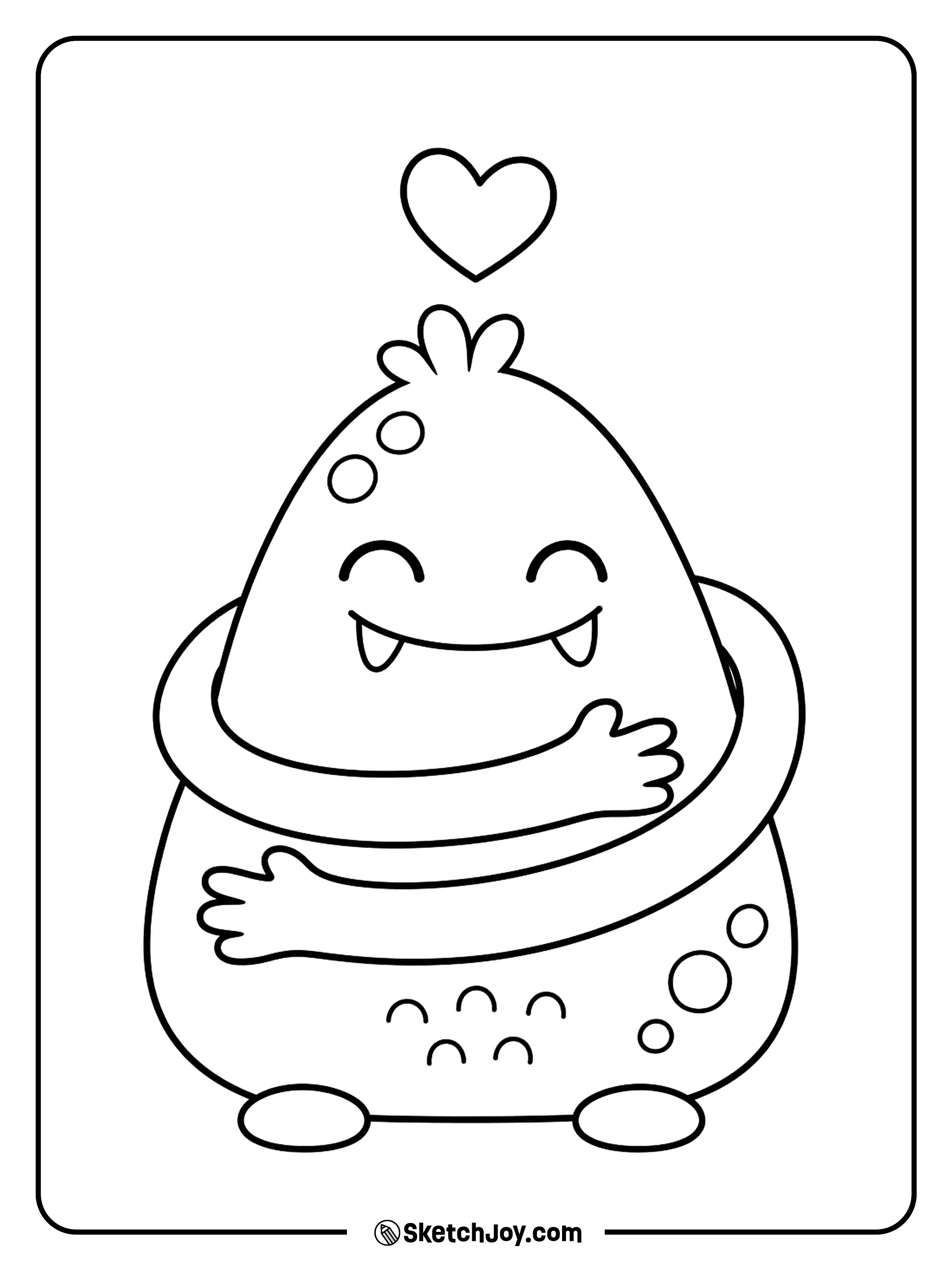 A tiny monster wraps its long noodle arms around itself for a hug.