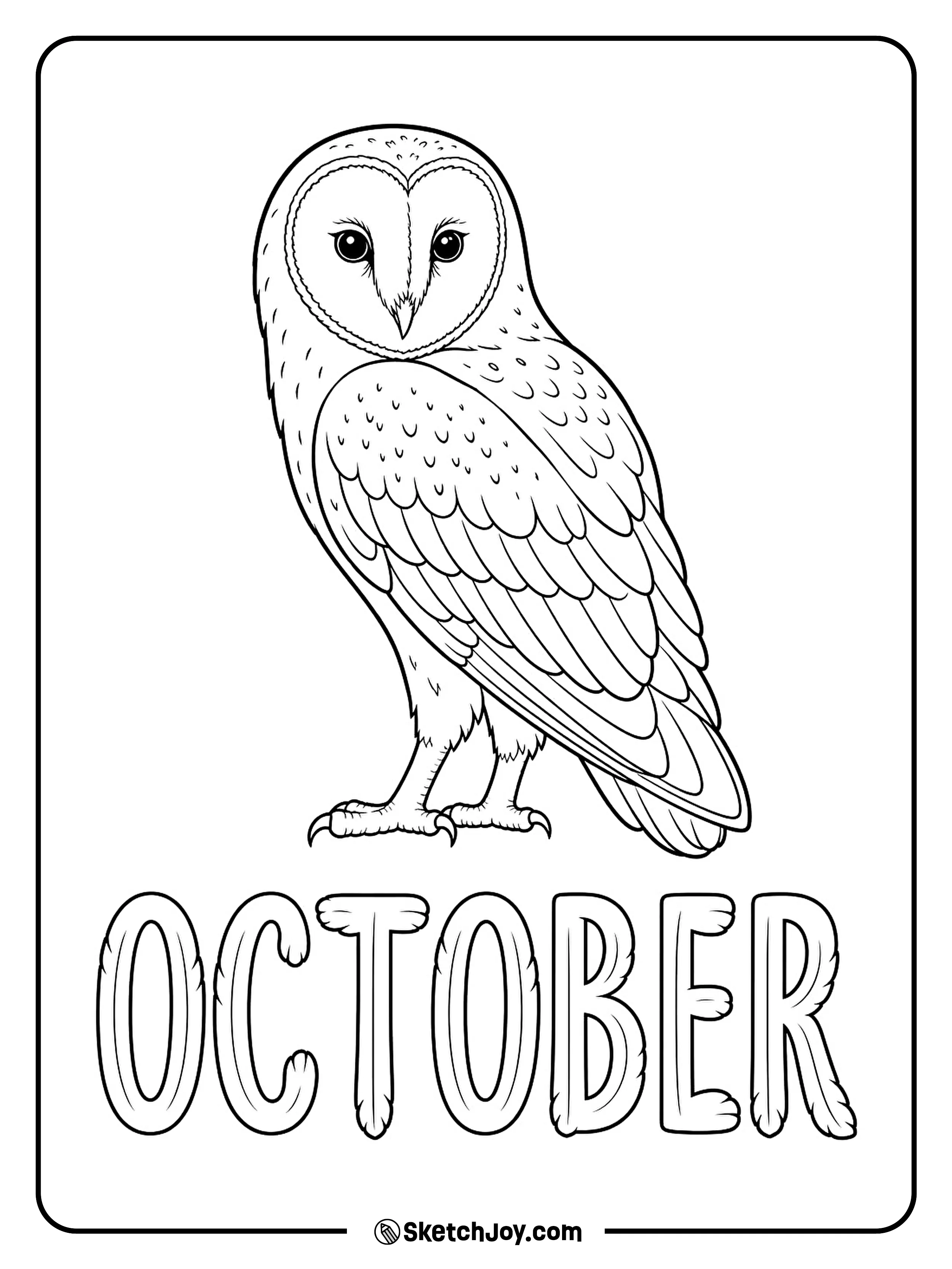 A barn owl turns its heart-shaped face over one shoulder above feather-shaped letters.