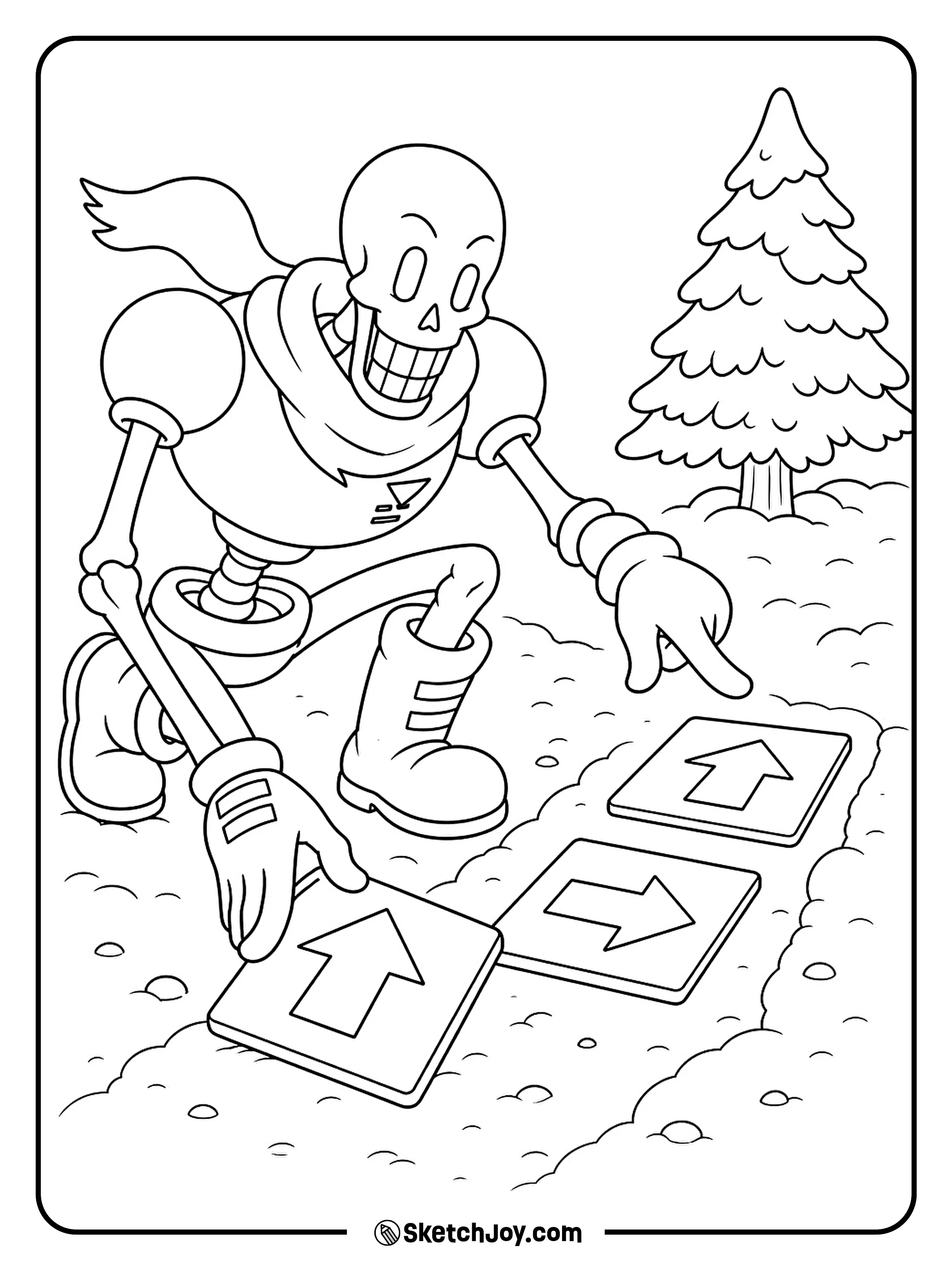 Papyrus lines up arrow tiles to make a winding path through the snow.
