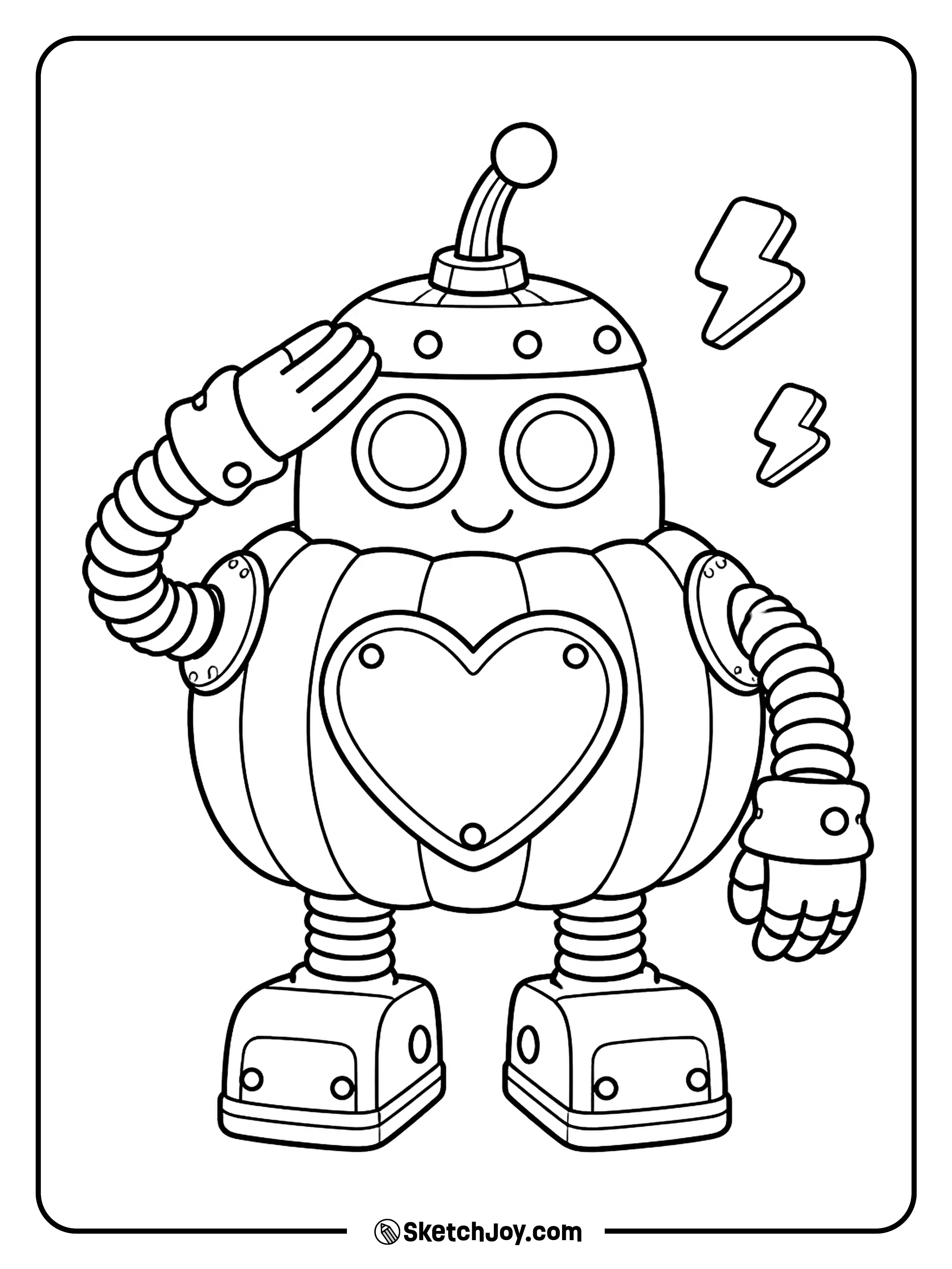 A pumpkin robot gives a smart salute with its springy arm.