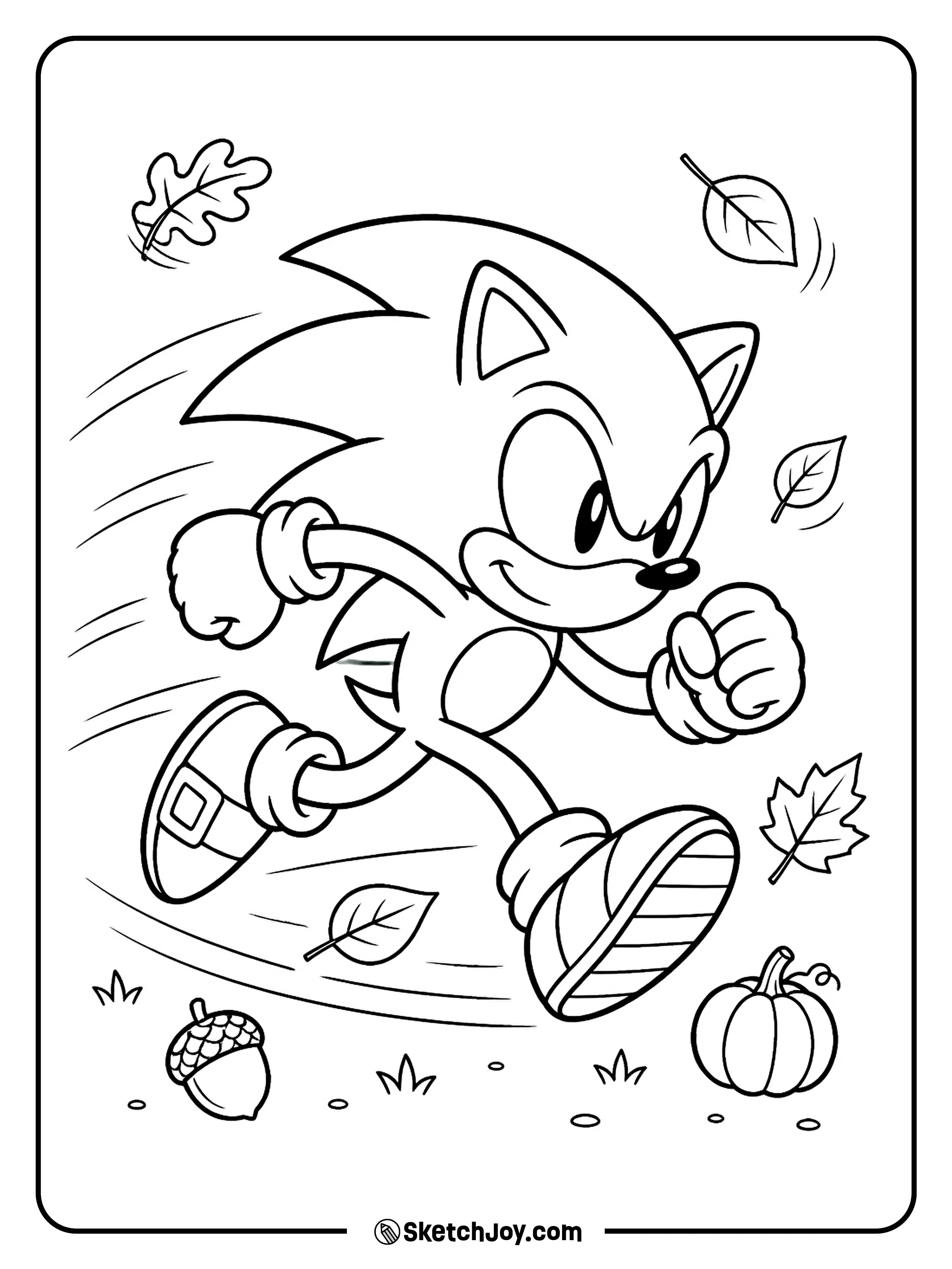 Sonic runs fast through swirling autumn leaves.