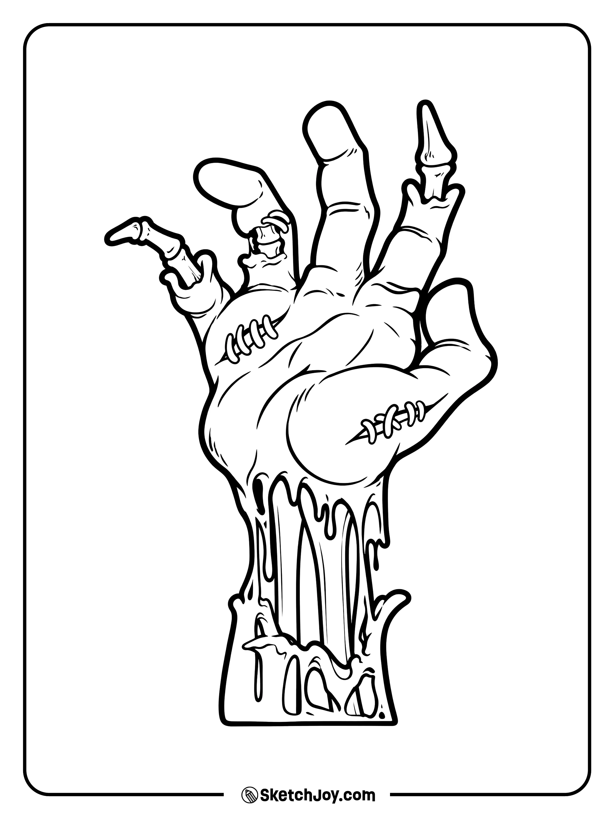 A stitched zombie hand reaches upward through a thick puddle of dripping slime.