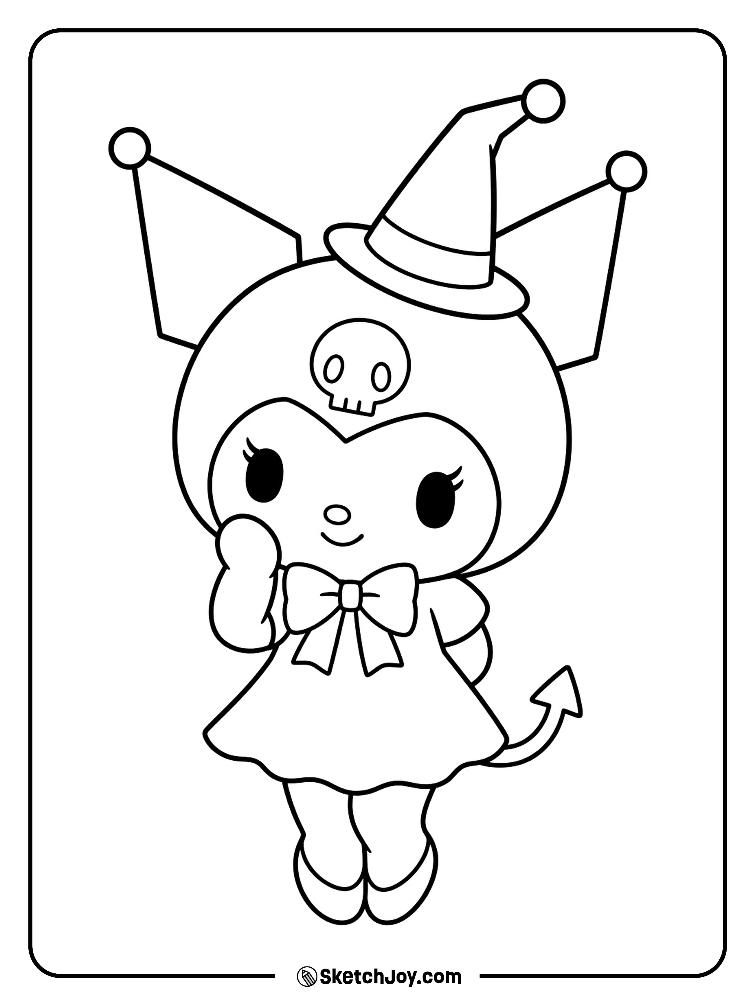 A shy smile and inward-pointing toes give this little witch a sweet look.
