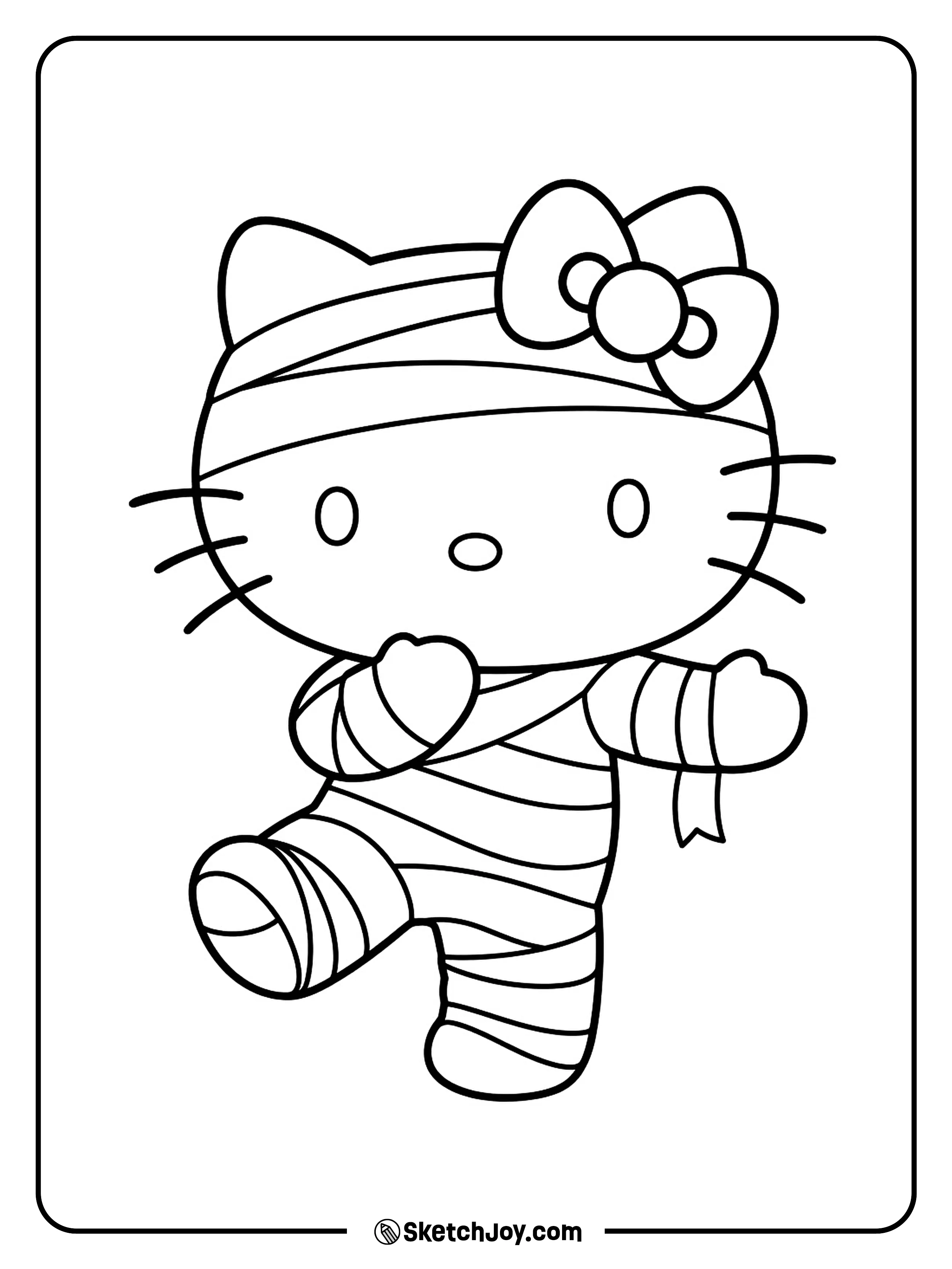 One little foot taps forward as the loose bandages follow the pose.