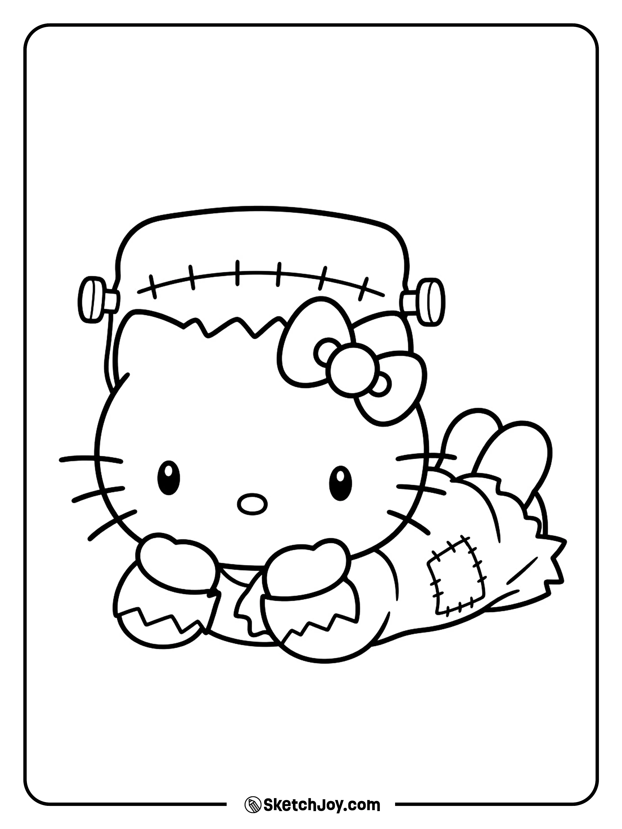 A soft monster costume settles down with a chin resting on two paws.