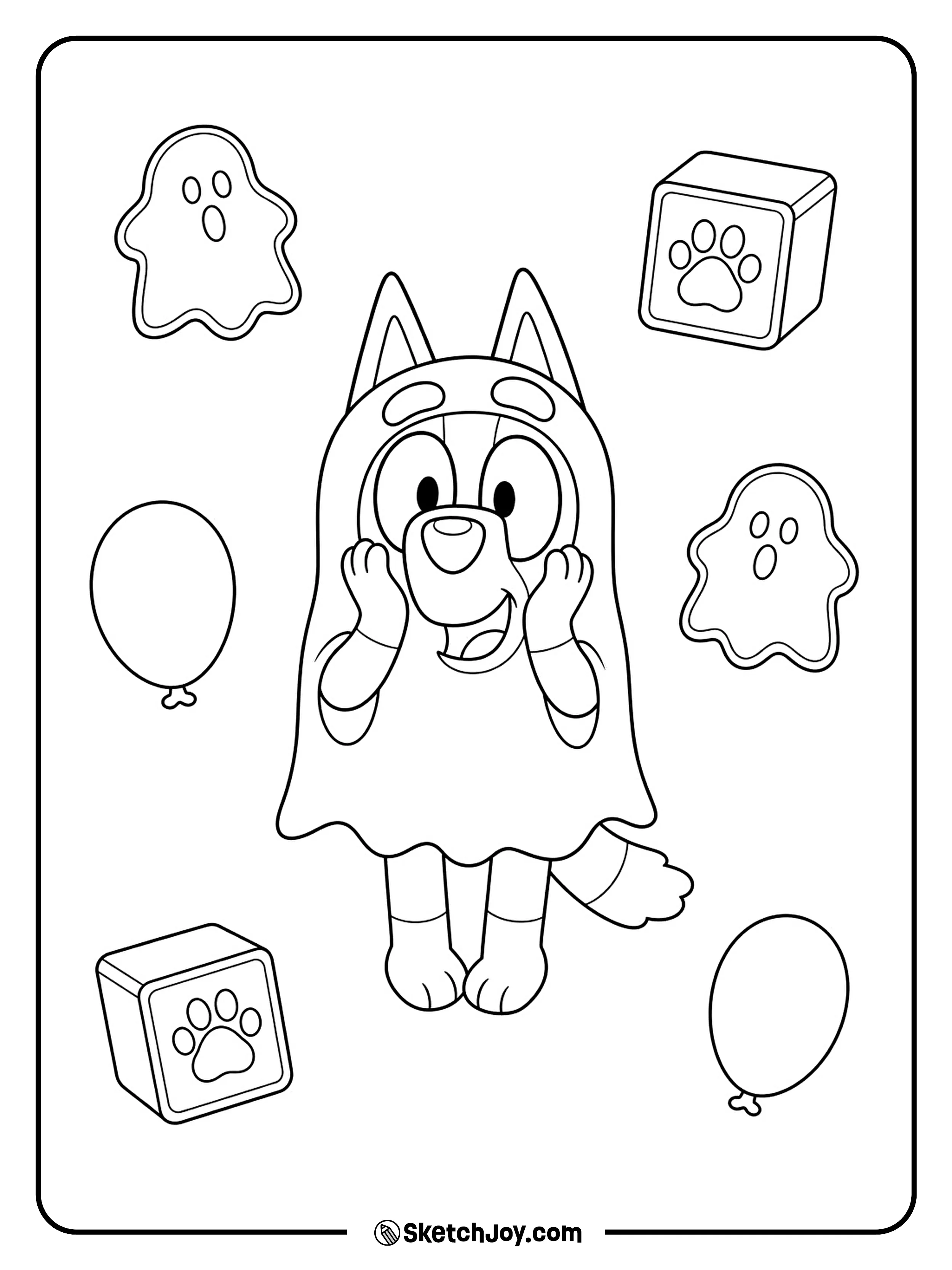 A silly gasp joins ghost cookies and toys in a light, open pattern.