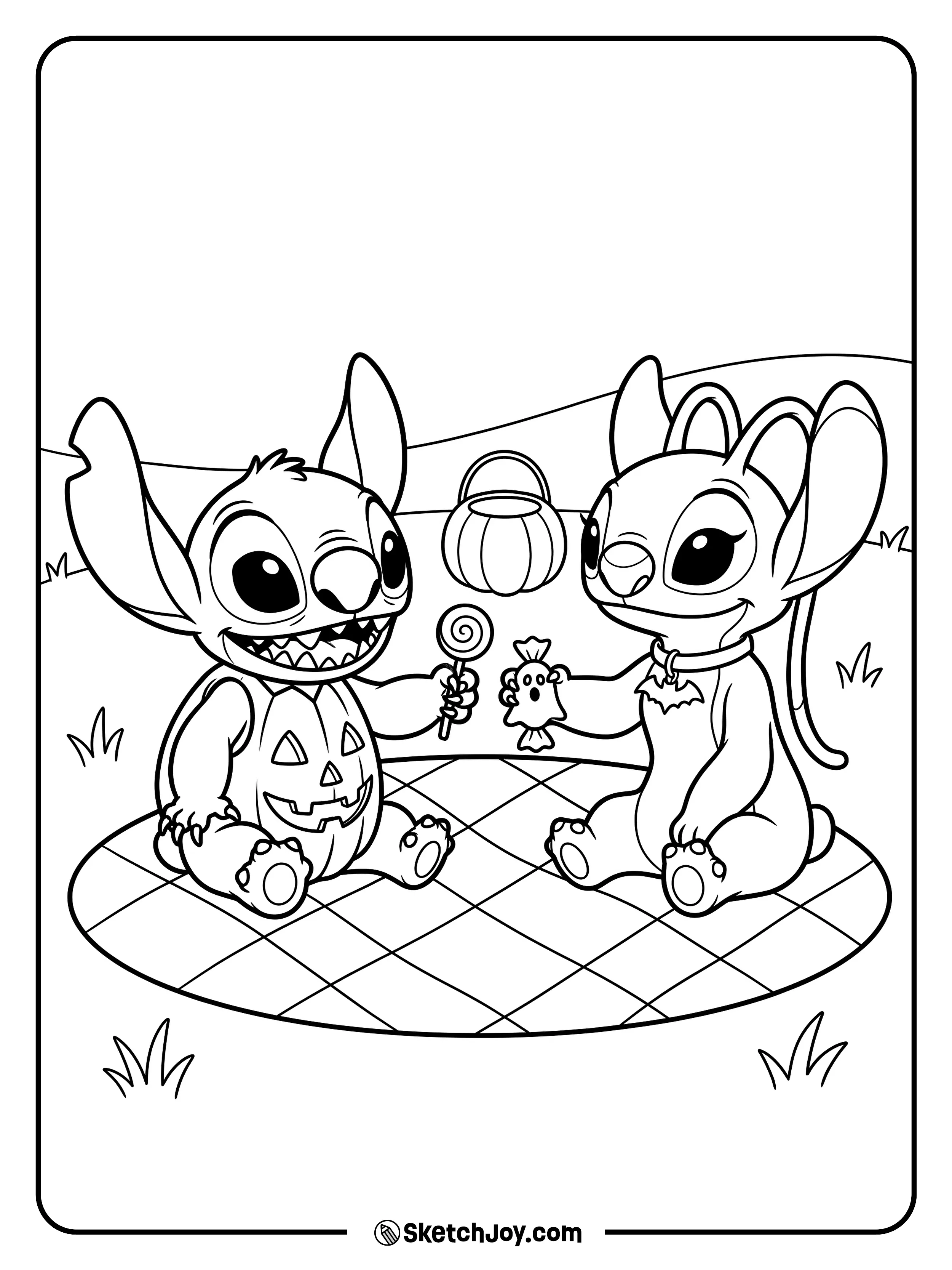 Angel trades a round lollipop for a candy wrapped like a little ghost.