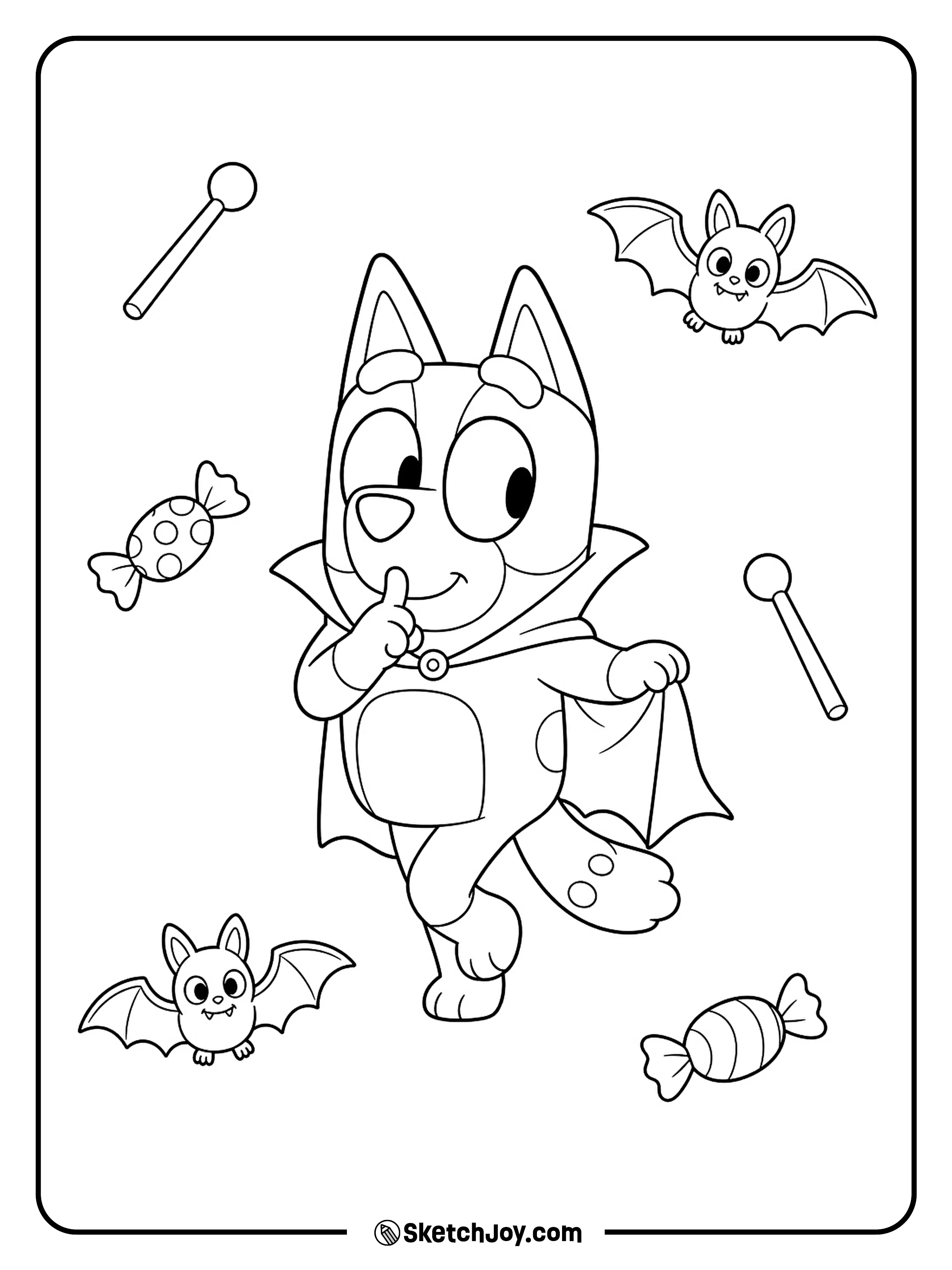 A cape, a hush, and a few floating treats make a playful spooky mix.