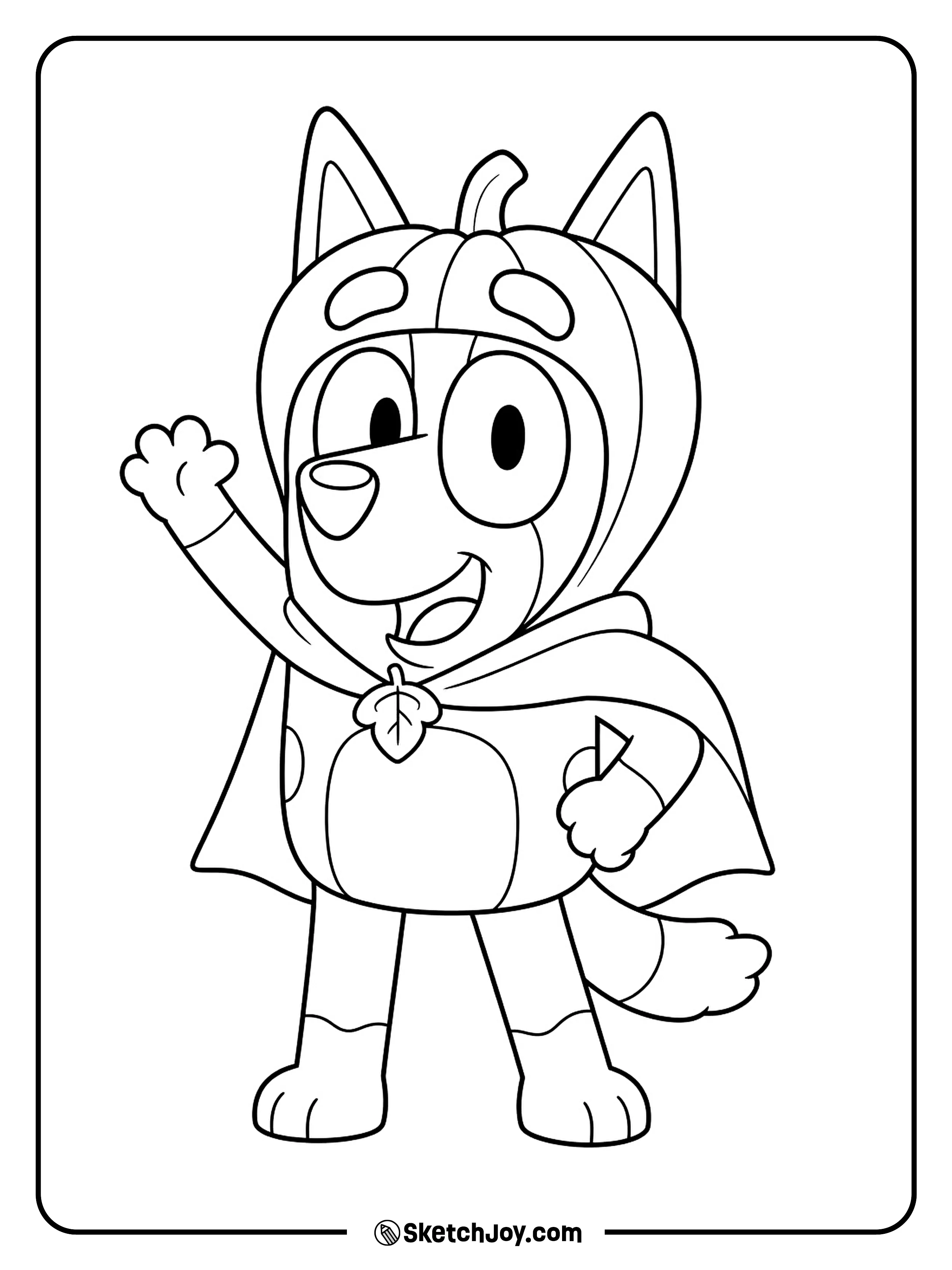 A pumpkin hood and a friendly wave start the night with a smile.