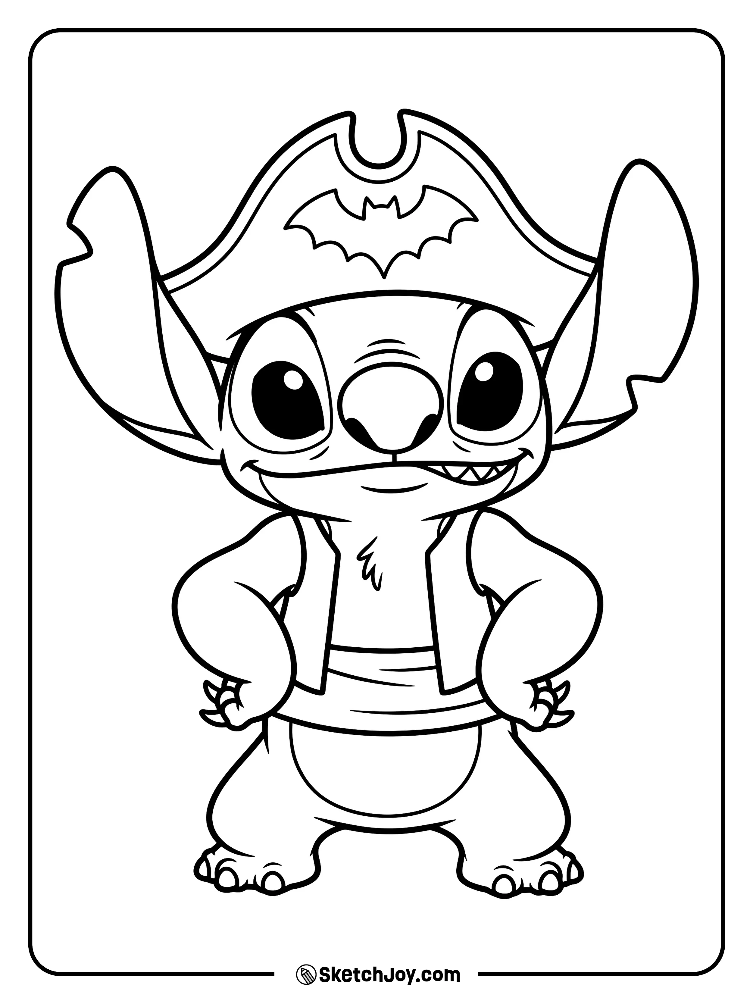 A three-cornered hat and hands on hips make a small pirate look in charge.