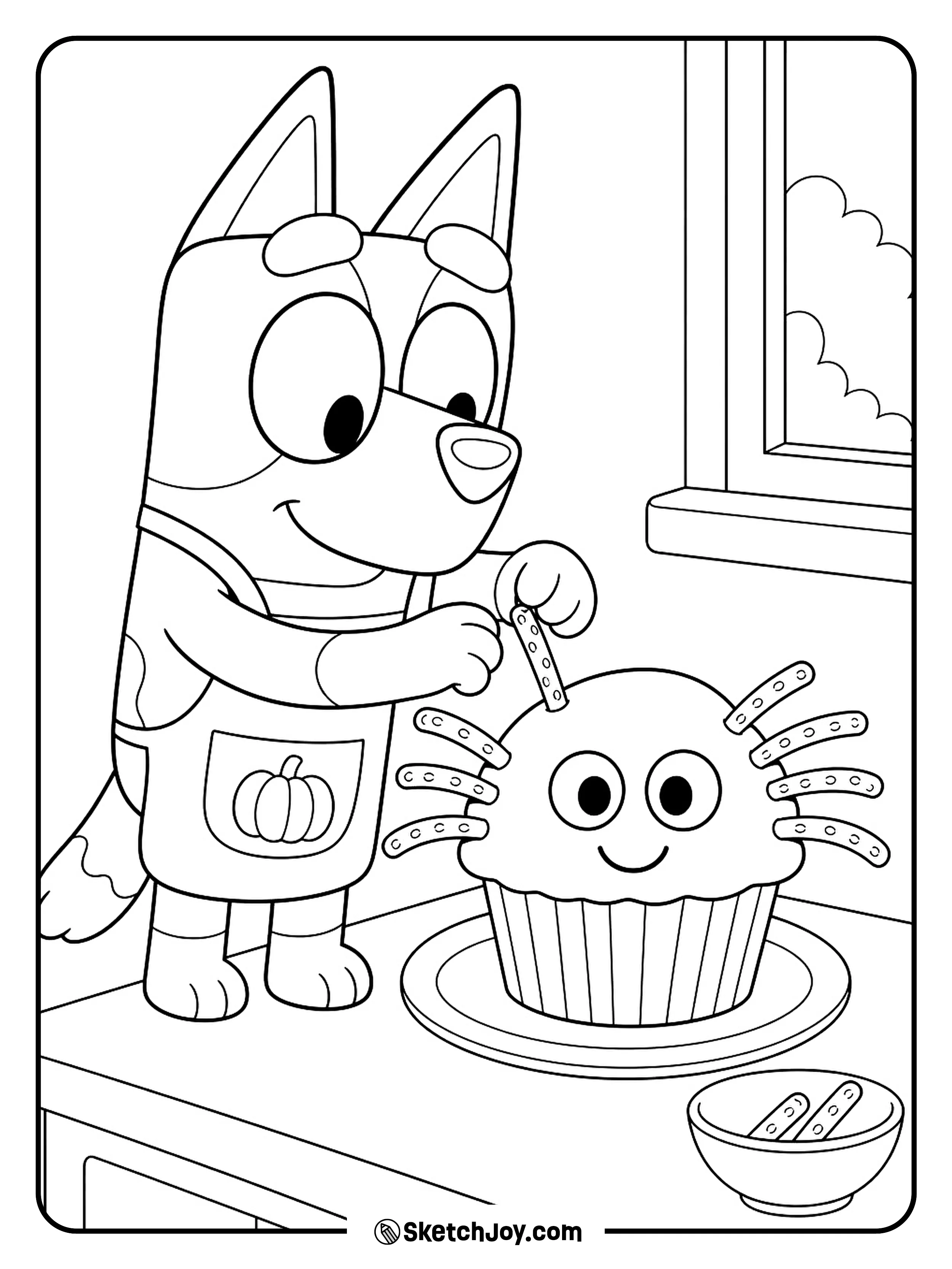 A plain cupcake becomes a funny spider with a few pretzel legs.