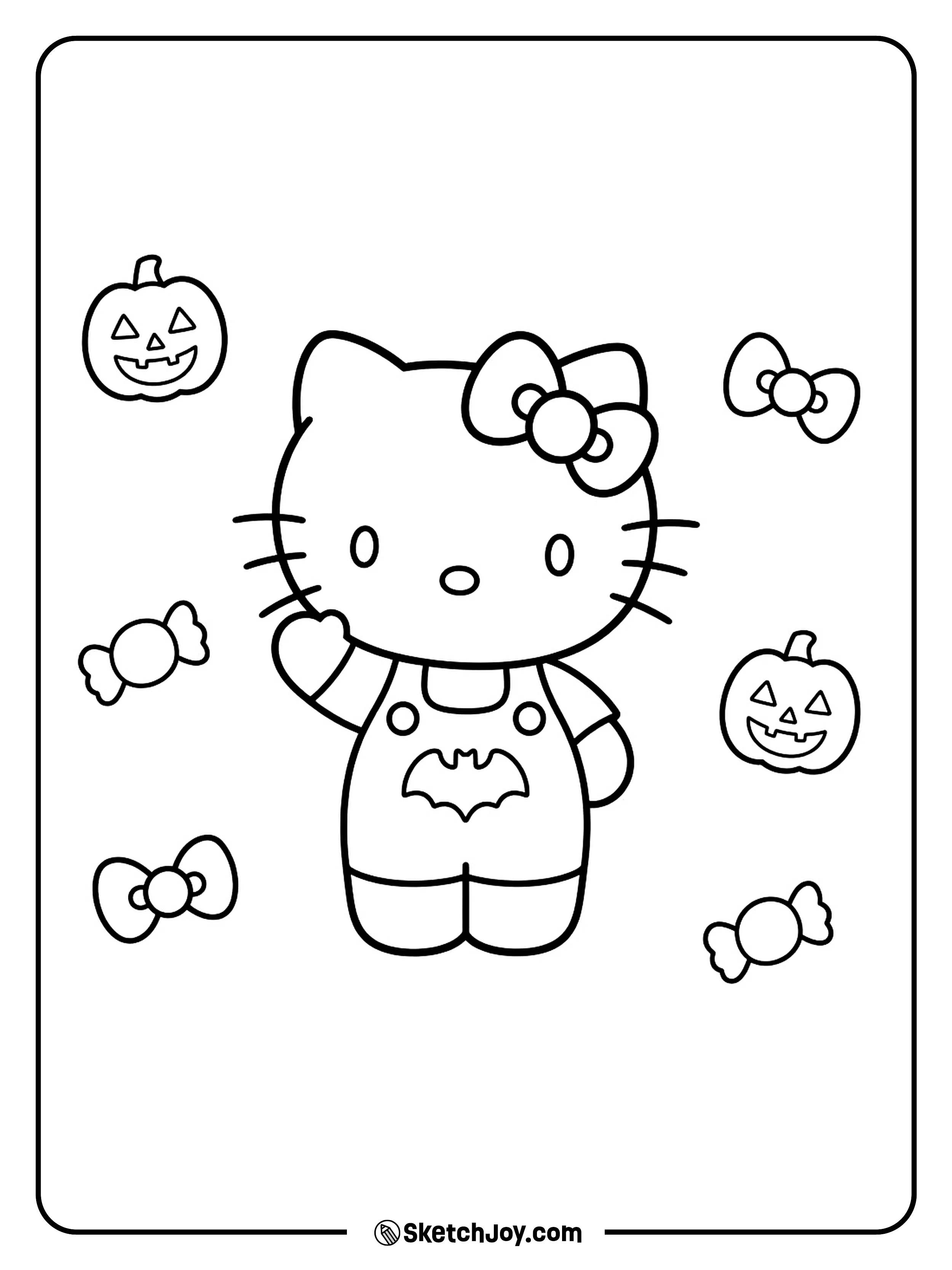 A familiar wave sits among floating pumpkins, wrapped sweets, and bows.