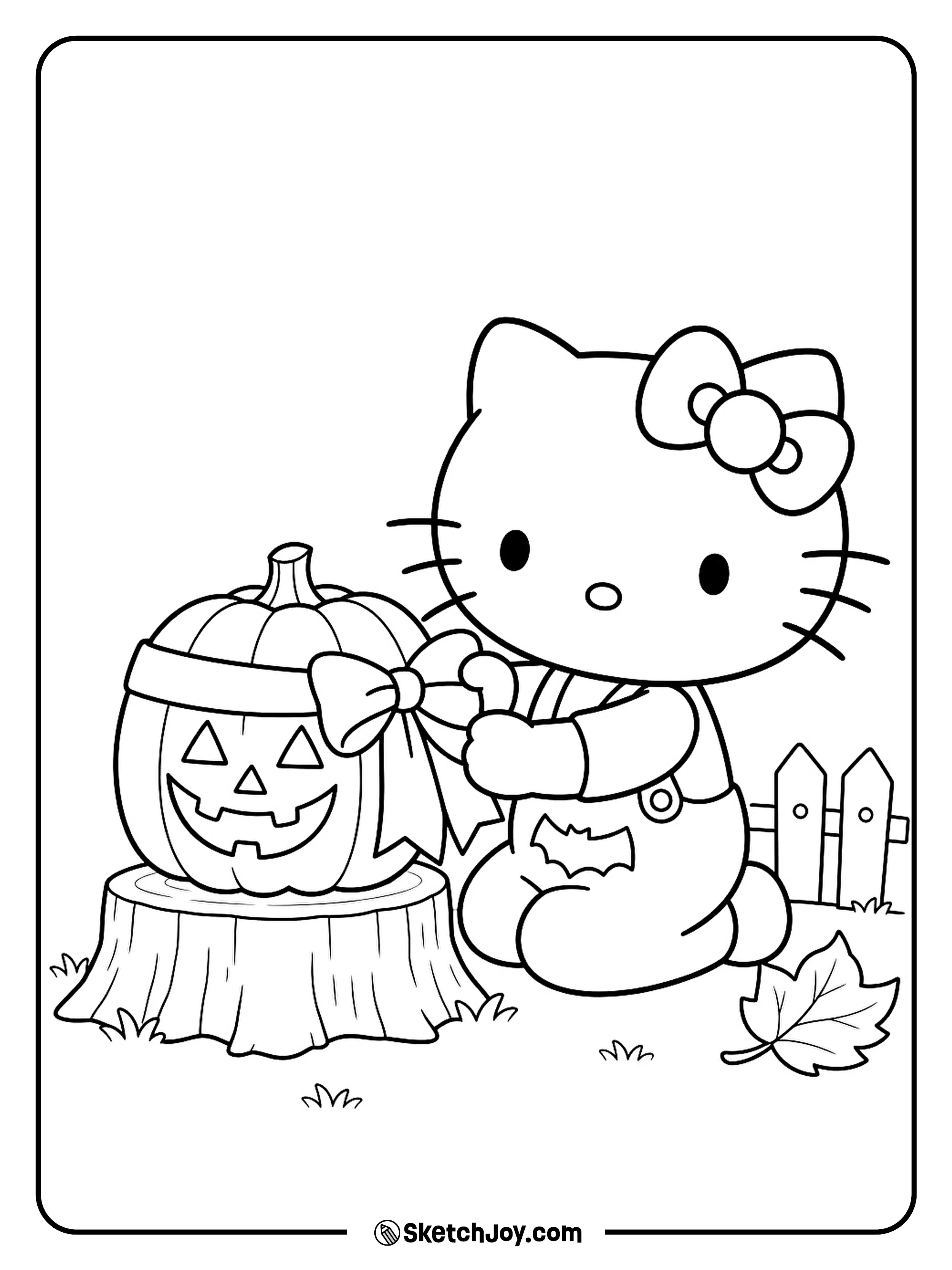 A big bow turns a smiling jack-o-lantern into a sweet garden decoration.