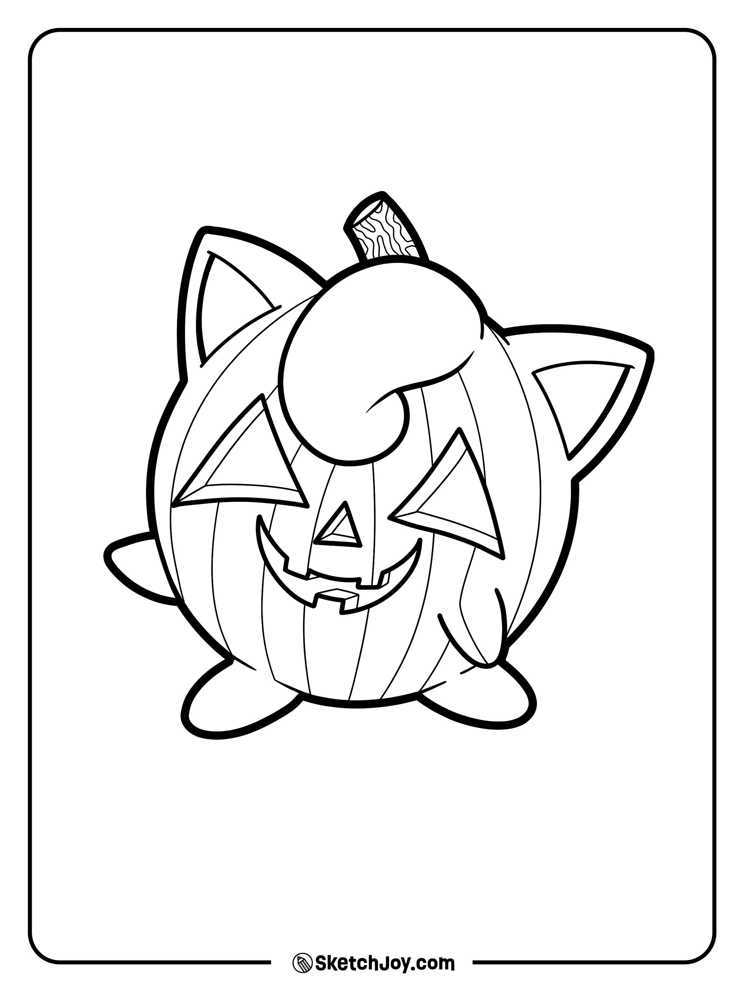 Pointed ears and a curled tuft top a round lantern with a toothy grin.