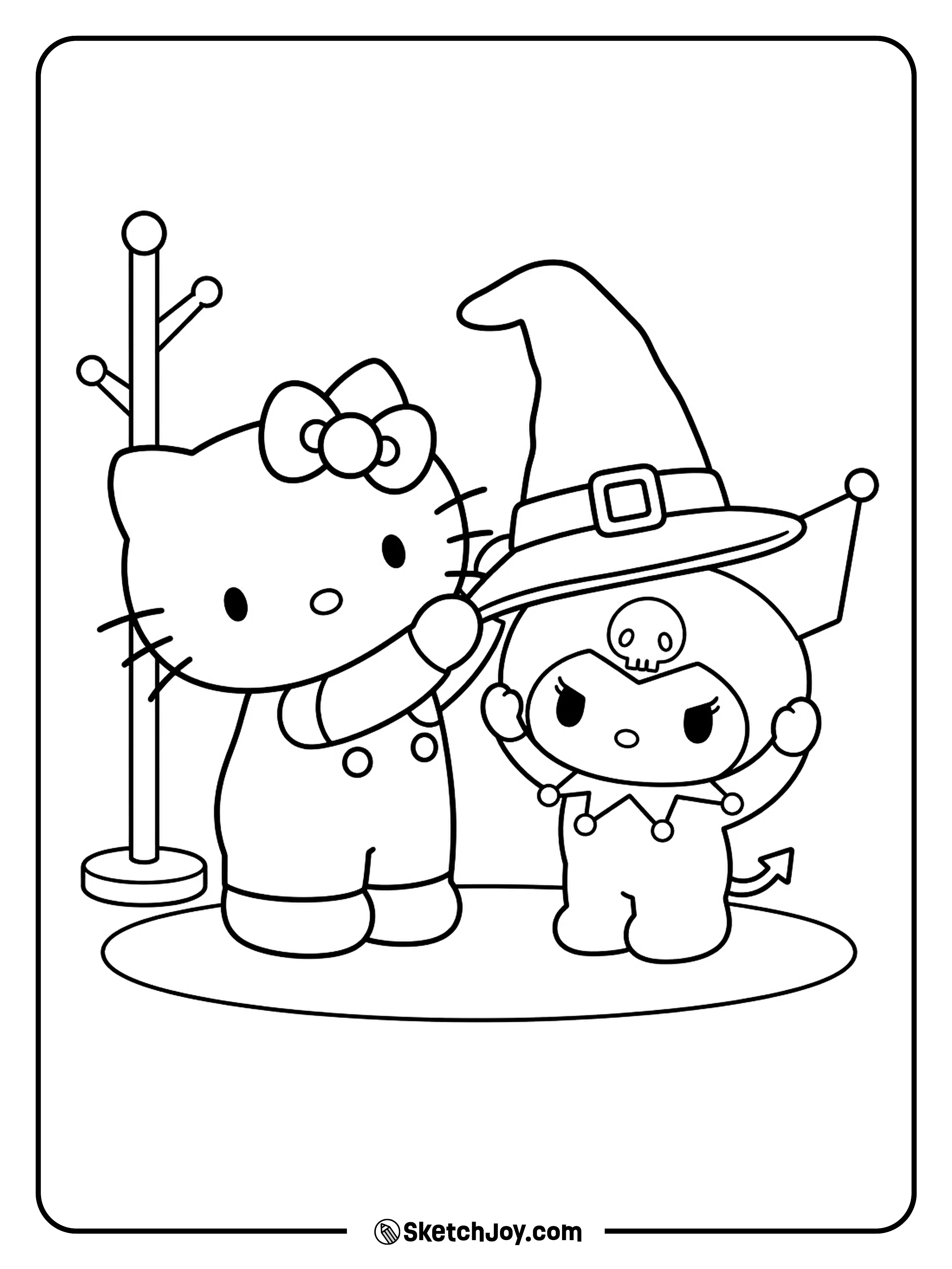 A tall hat sits above two pointed ears during a playful costume check.