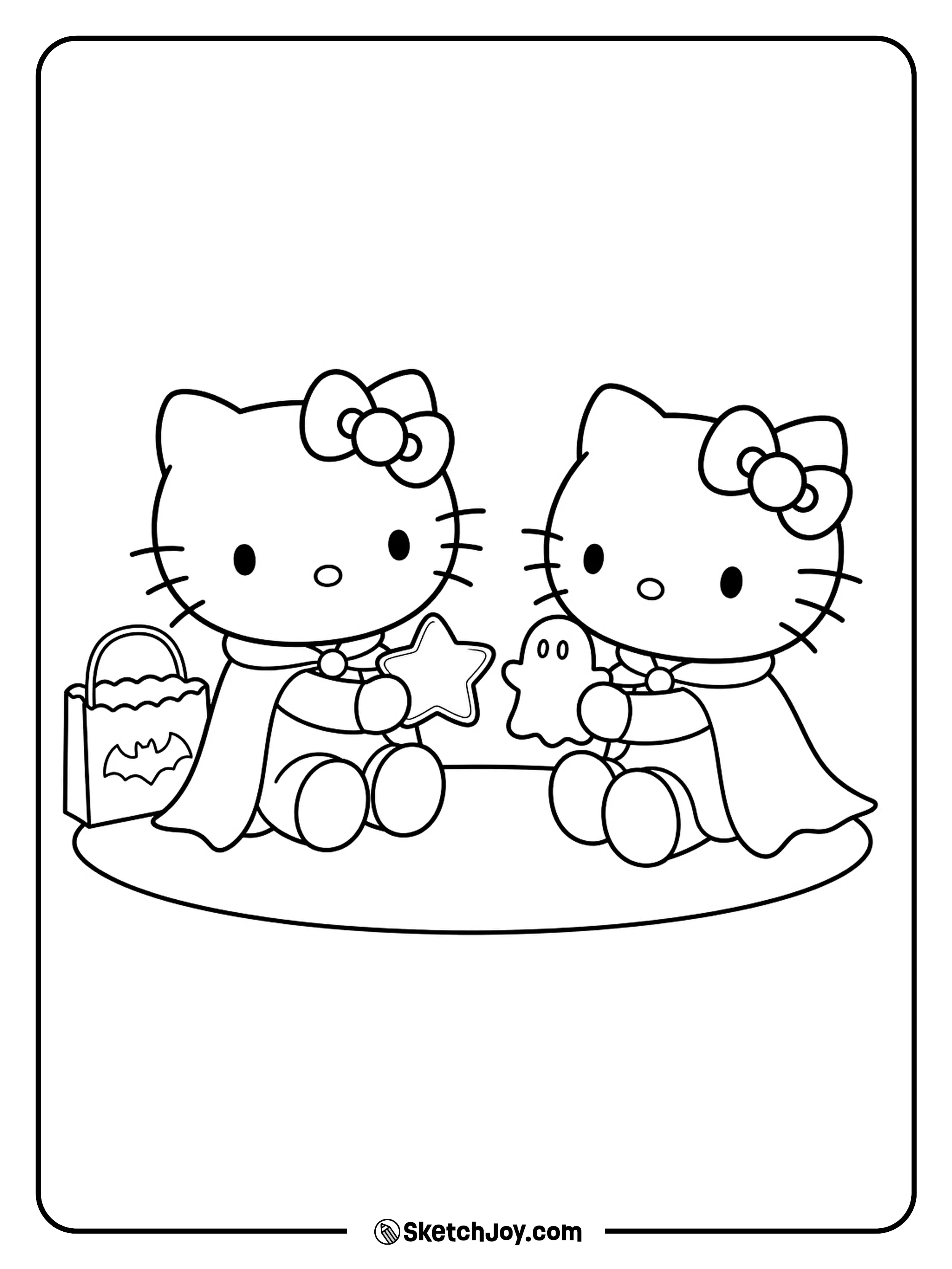 The twins swap a star cookie and a ghost cookie after collecting their treats.
