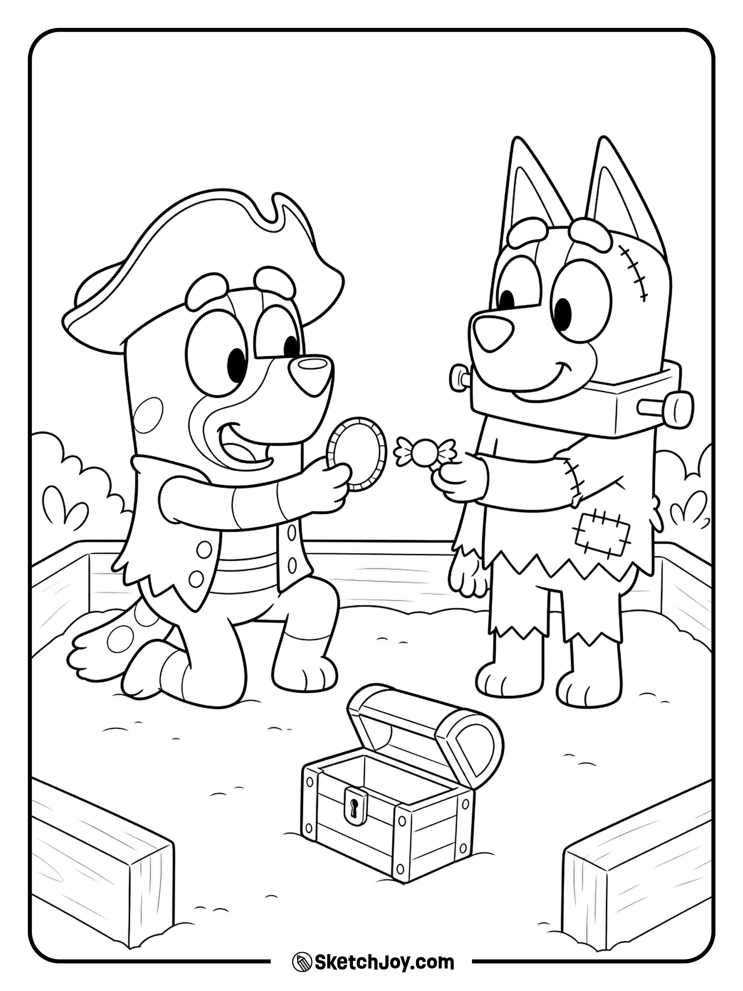 A toy gold coin buys one wrapped treat from a friendly monster.