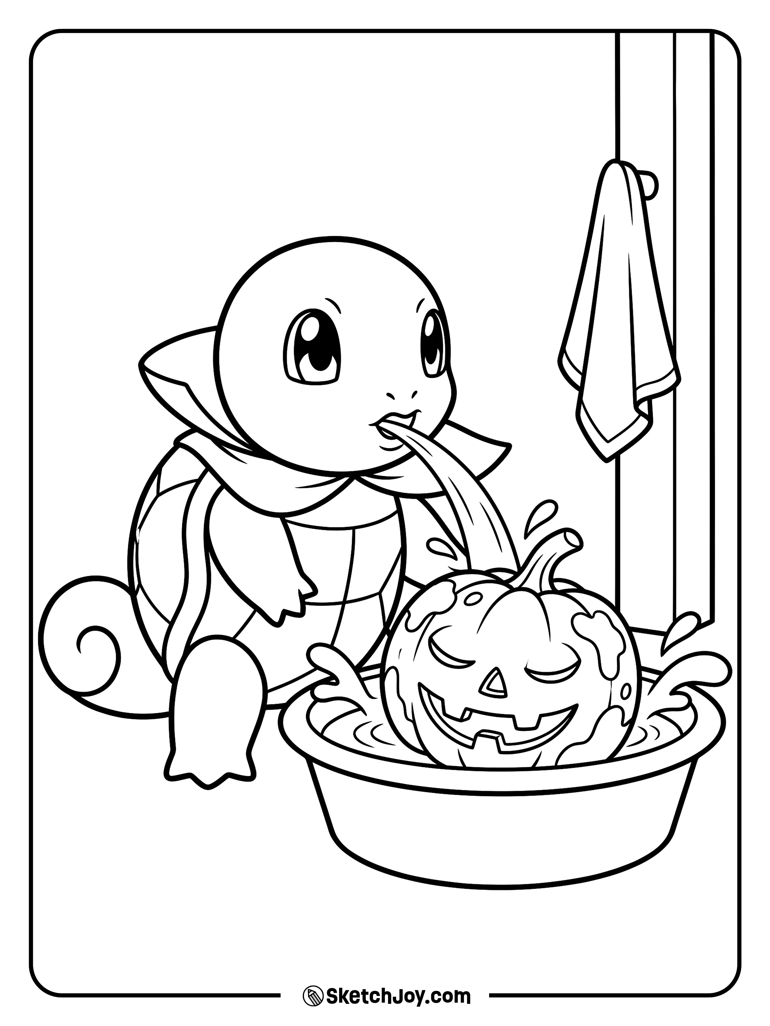A gentle splash clears a muddy pumpkin face before it goes on the porch.