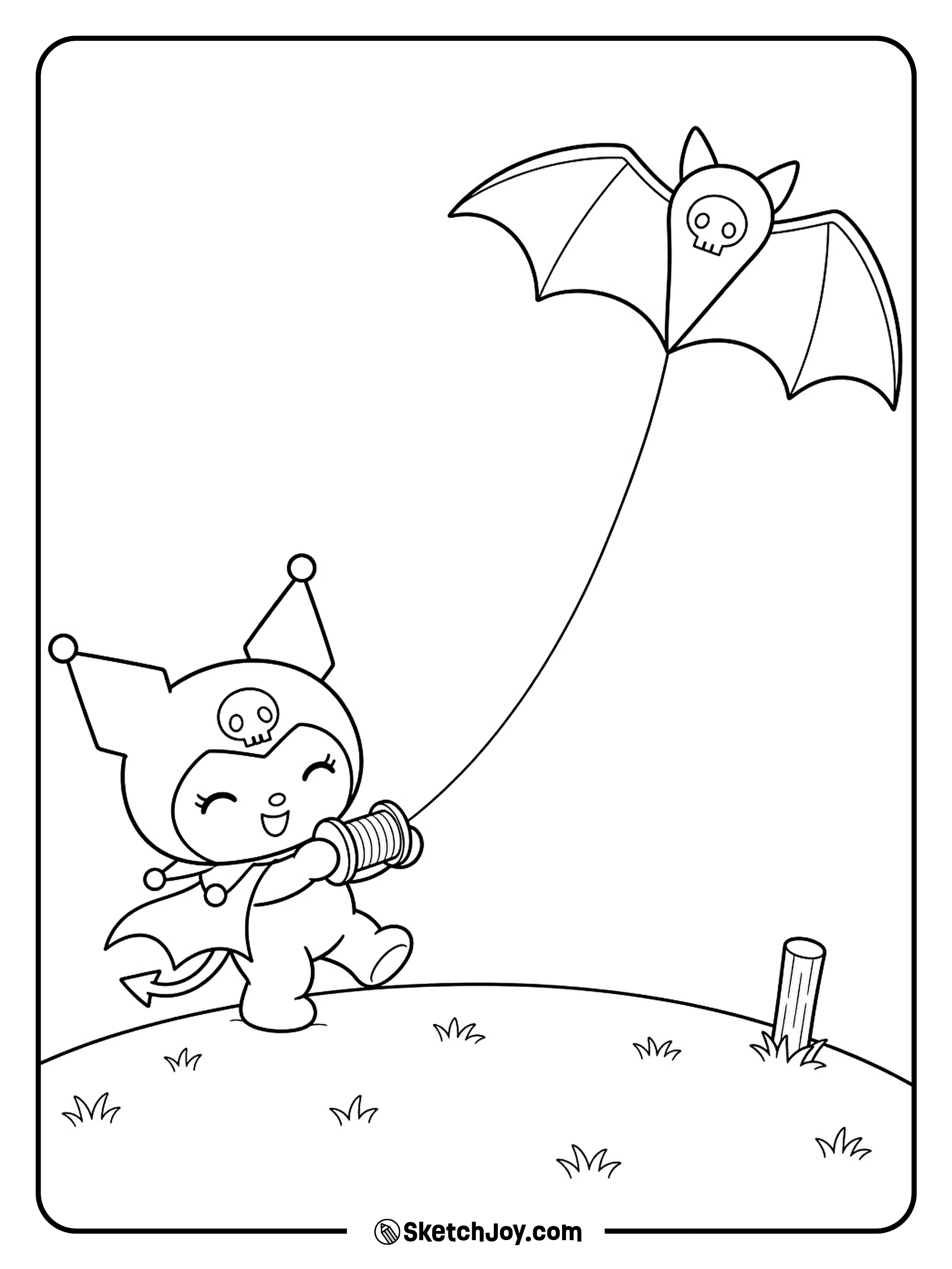 A bat-shaped kite pulls its small owner into a playful sideways lean.