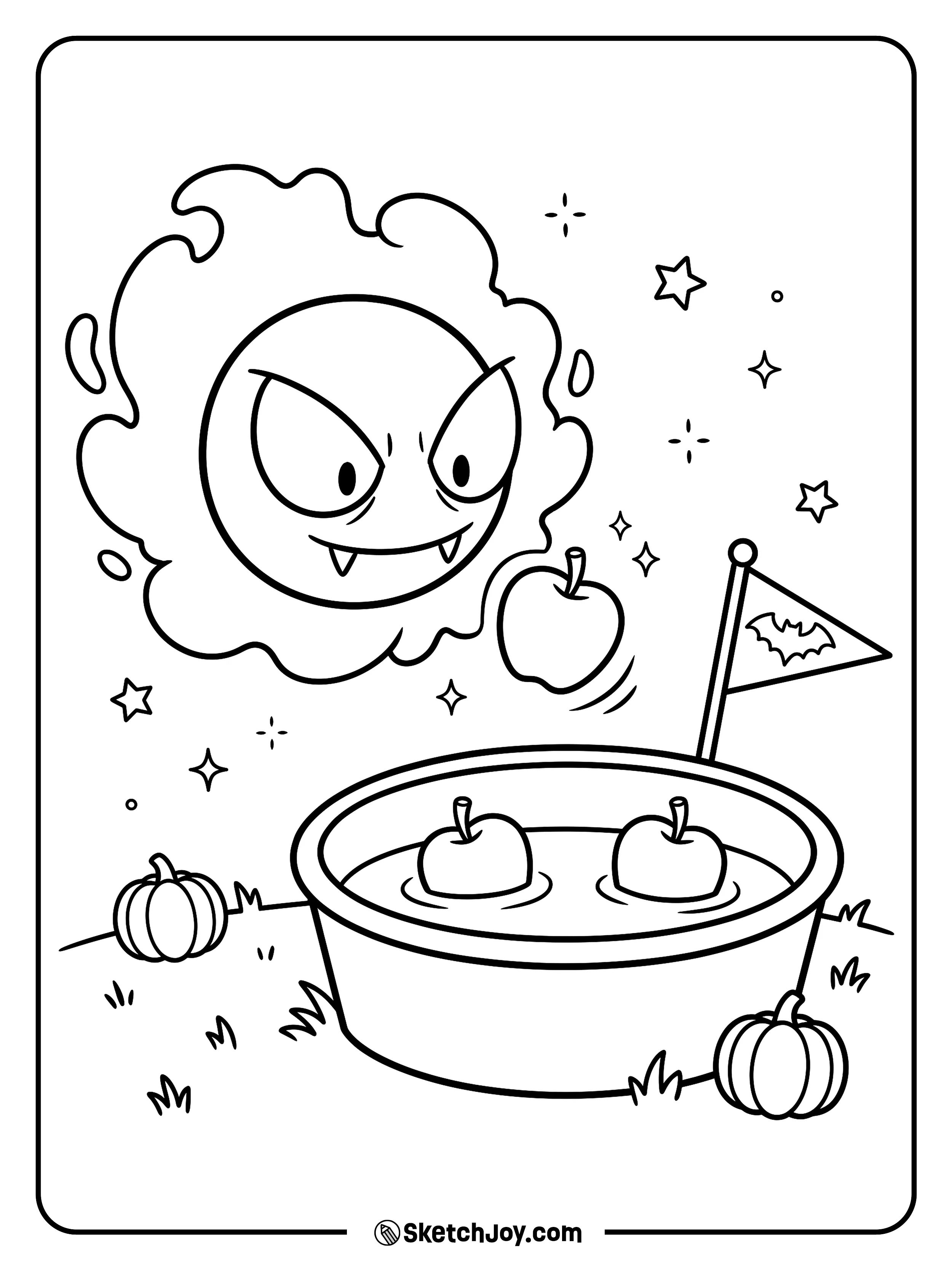 Gastly lifts one apple out of the party tub without using a single hand.