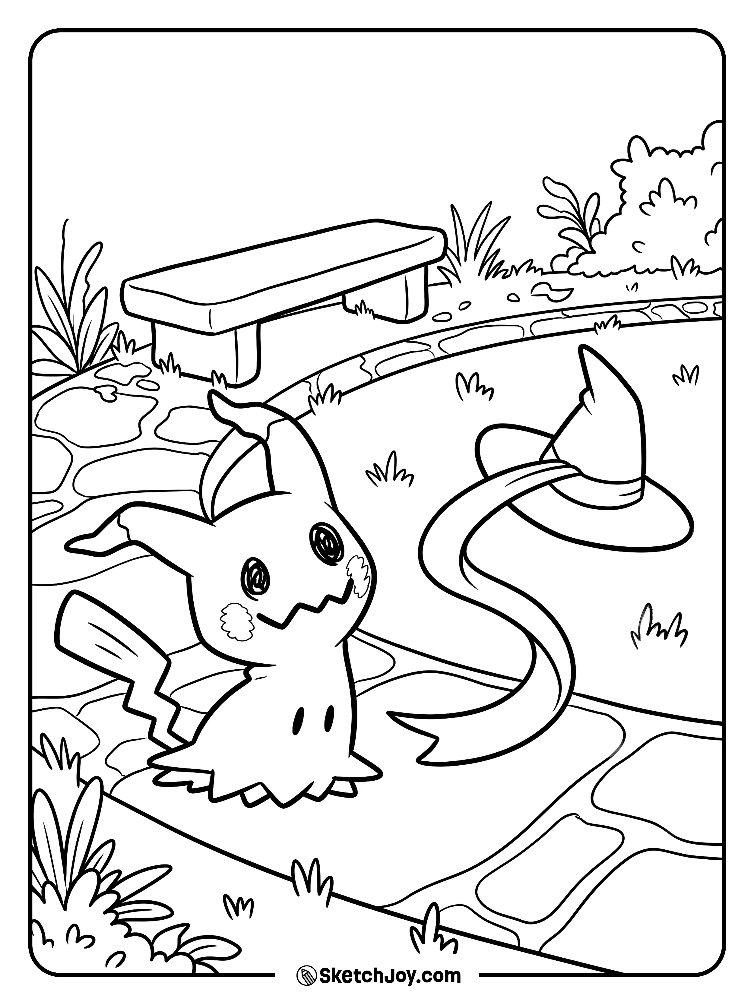 A little cloth ghost follows a loose ribbon trailing from a hat in the breeze.