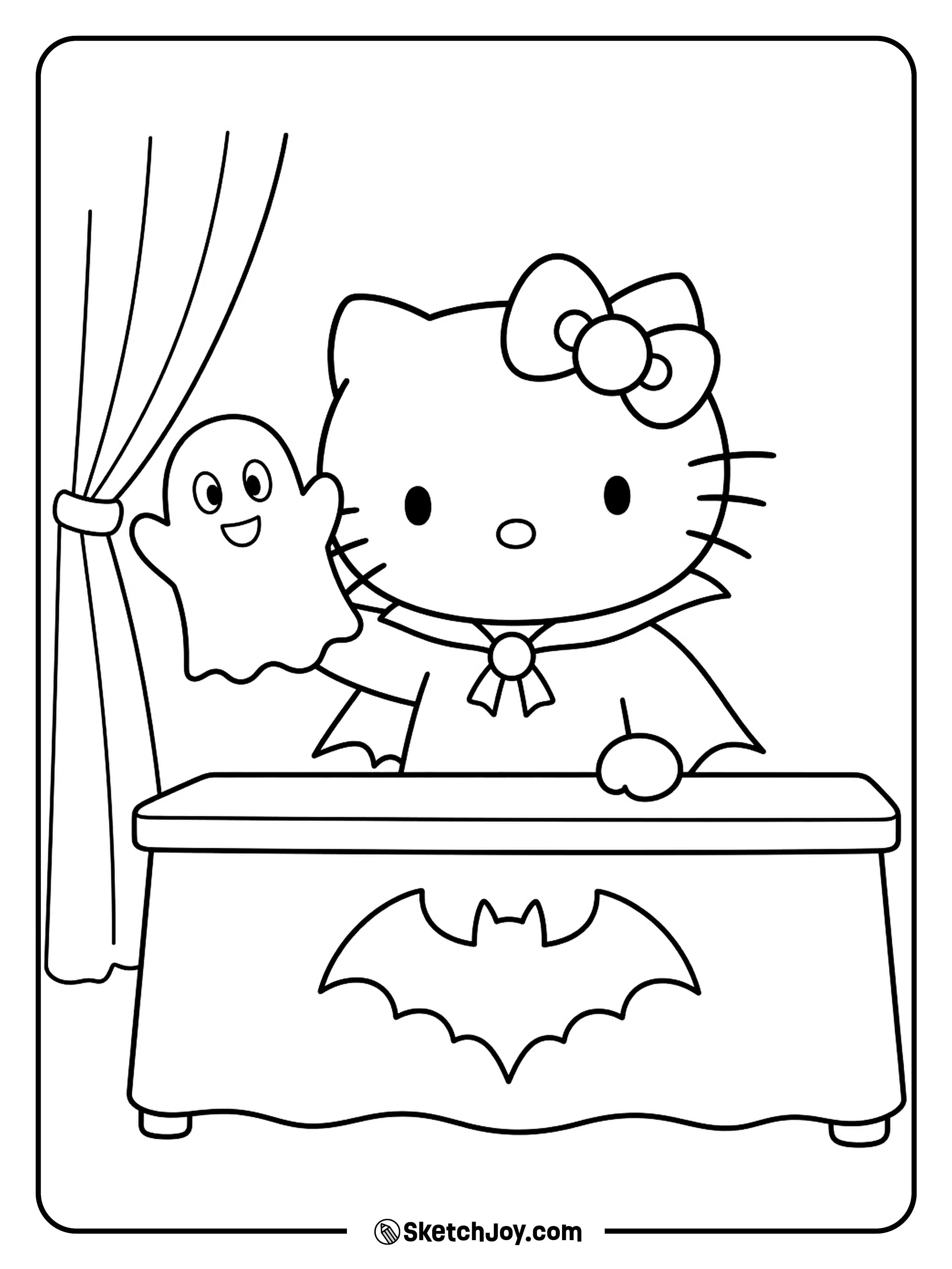 A small ghost peeks above the table for its first party show.
