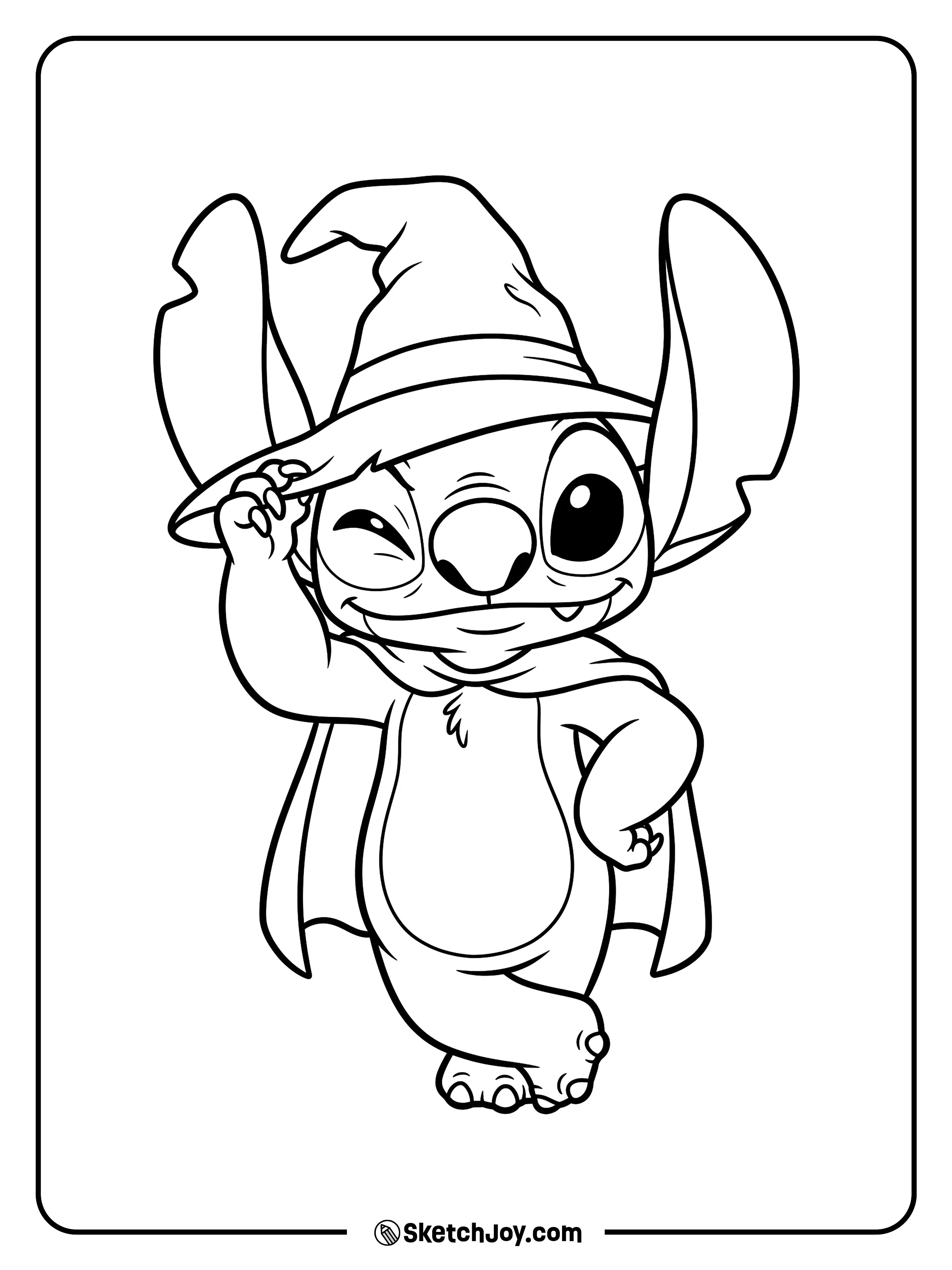 One paw tips a floppy hat while a cheeky wink does the rest.